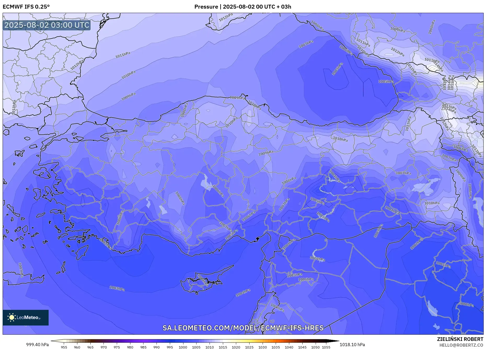 ECMWF IFS 0.25° model - Turki, Tekanan ECMWF IFS 0.25° model - Turki, Tekanan