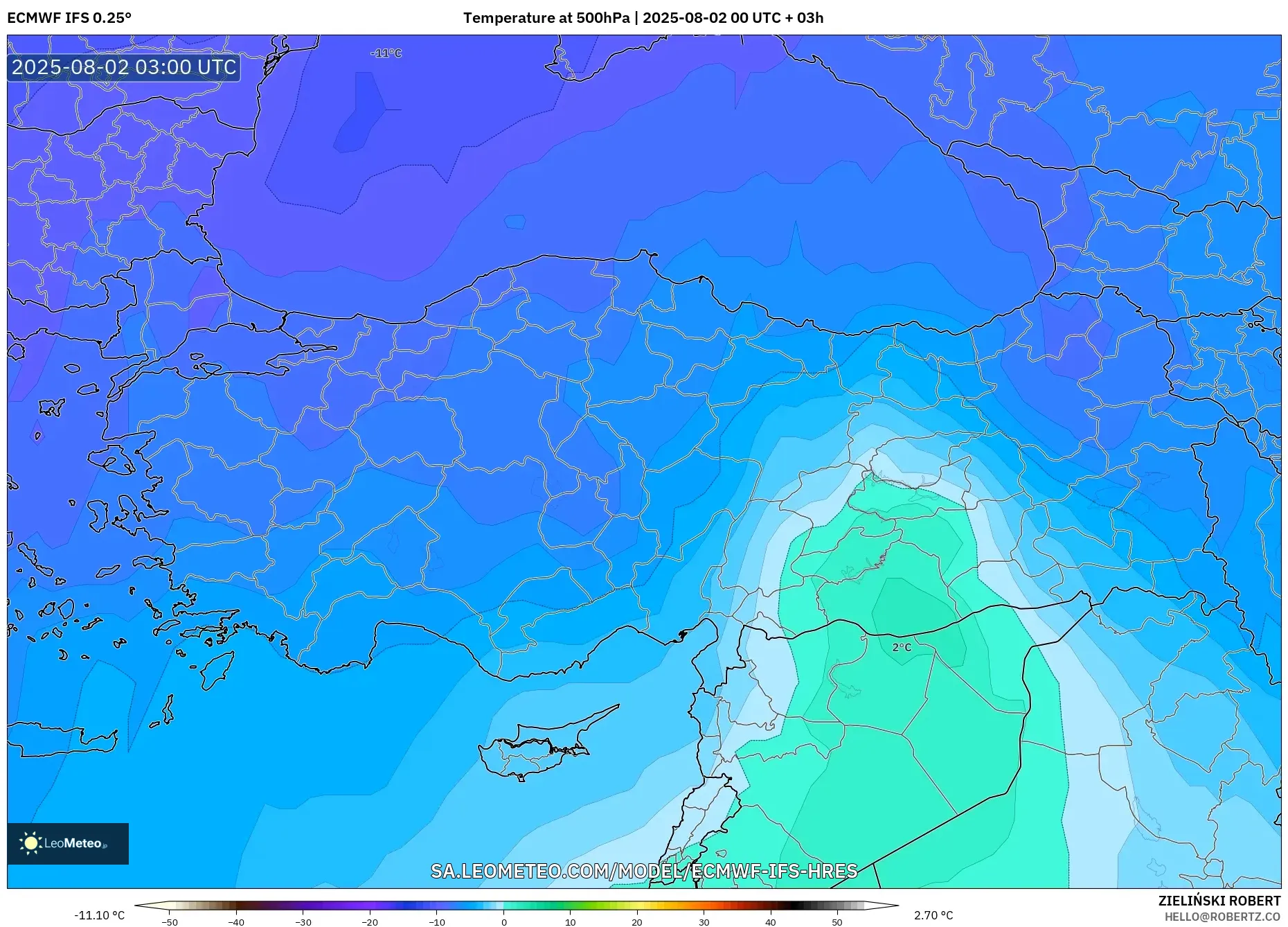 ECMWF IFS 0.25° model - Turki, Suhu 500 hPa ECMWF IFS 0.25° model - Turki, Suhu 500 hPa