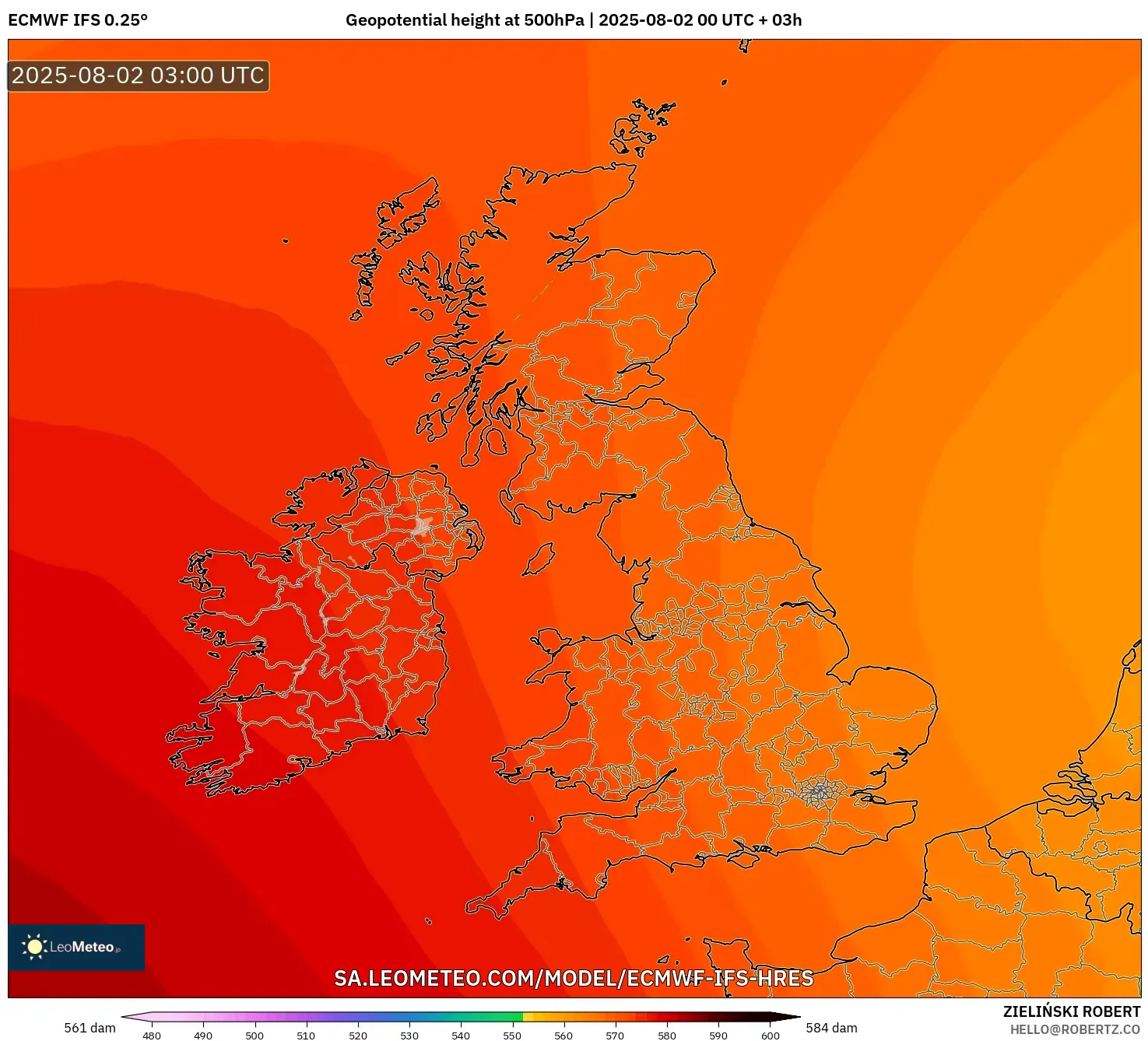 ECMWF IFS 0.25° model - Britania Raya, Ketinggian geopotensial pada 500 hPa ECMWF IFS 0.25° model - Britania Raya, Ketinggian geopotensial pada 500 hPa