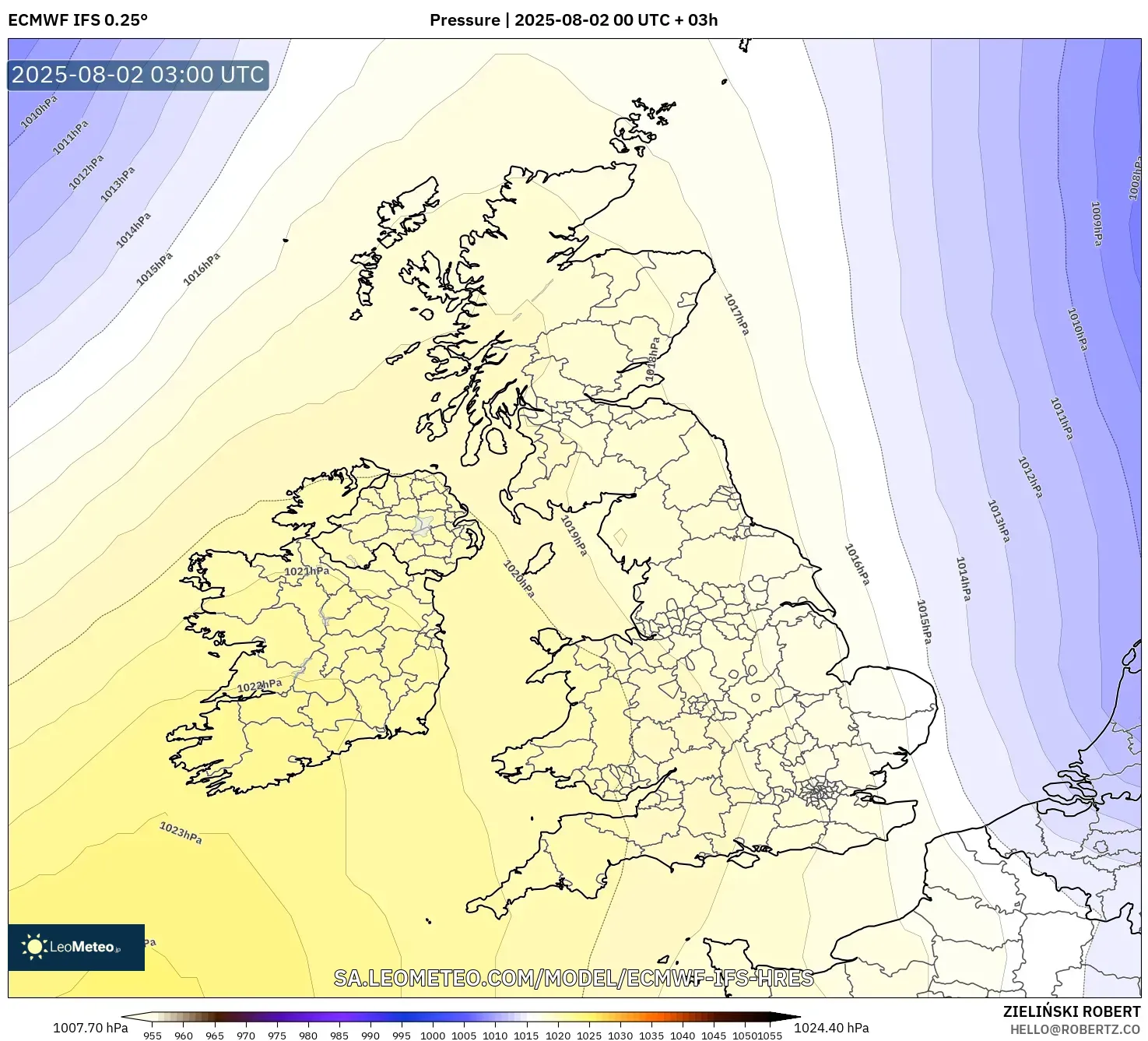 ECMWF IFS 0.25° model - Britania Raya, Tekanan ECMWF IFS 0.25° model - Britania Raya, Tekanan