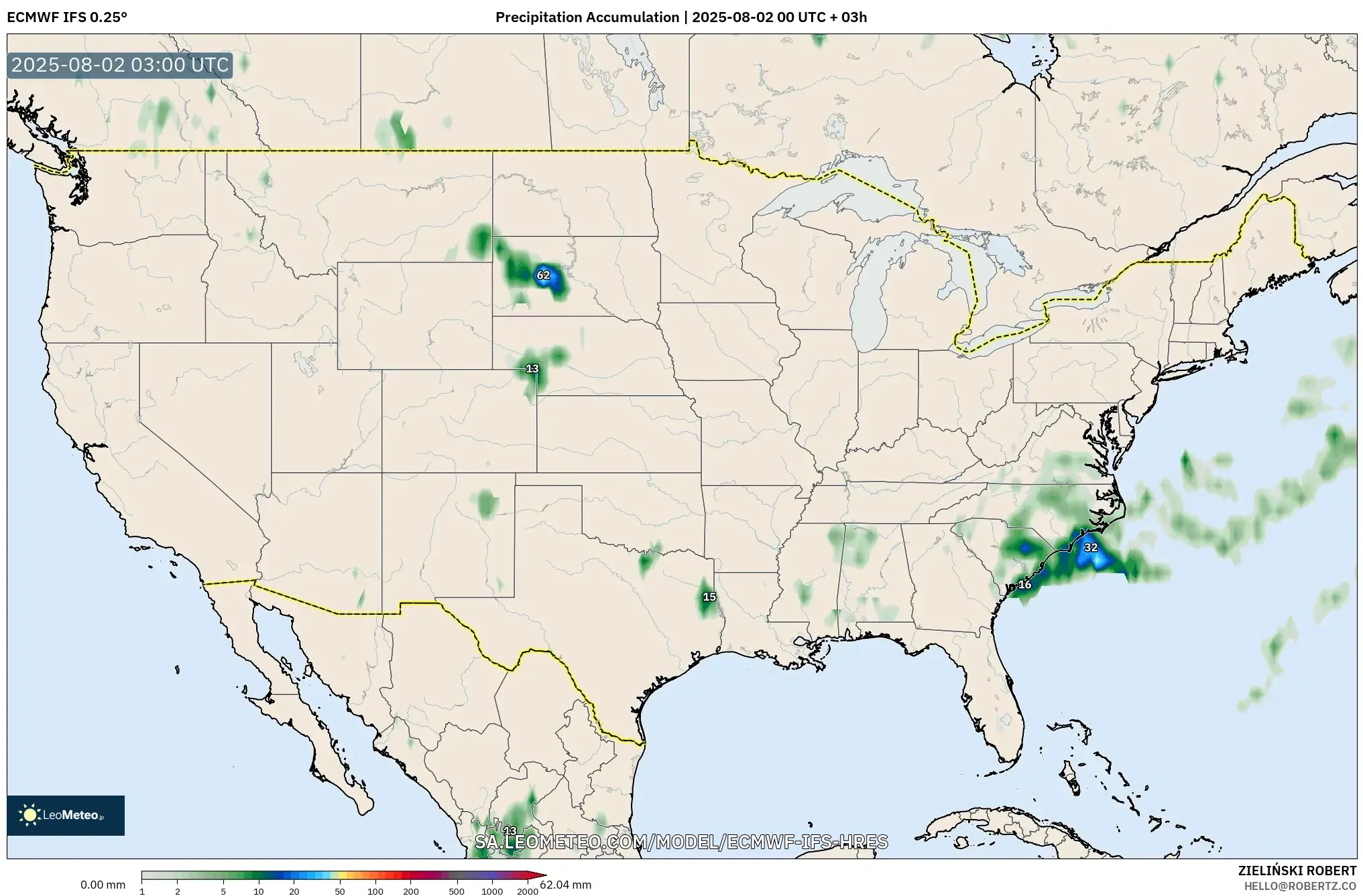 ECMWF IFS 0.25° model - Amerika Serikat, Akumulasi Curah Hujan ECMWF IFS 0.25° model - Amerika Serikat, Akumulasi Curah Hujan