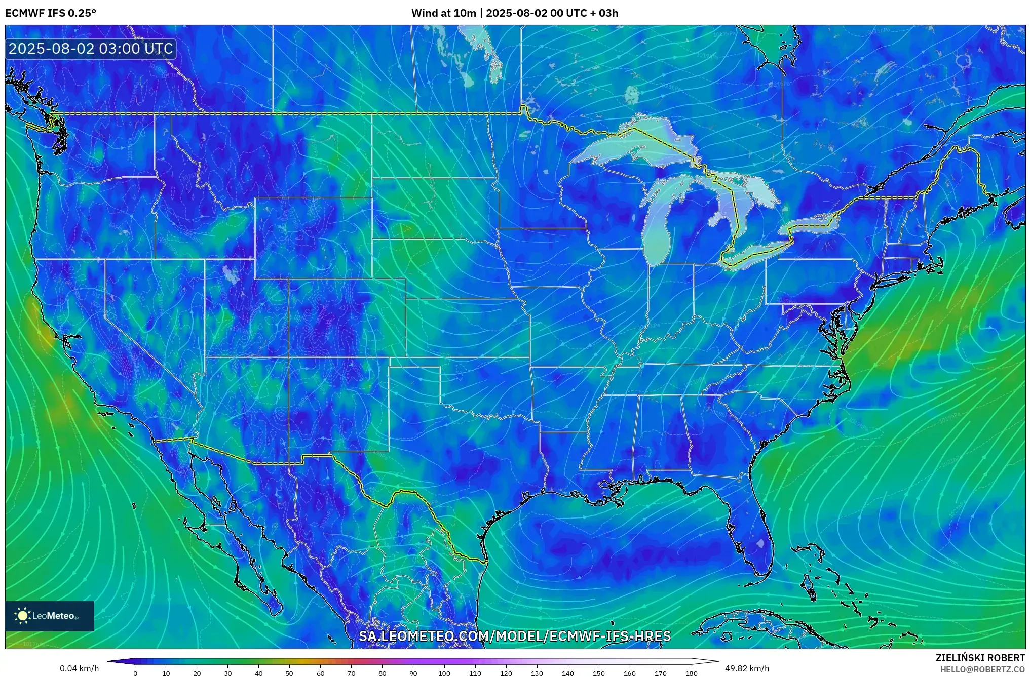 ECMWF IFS 0.25° model - Amerika Serikat, Angin 10 m ECMWF IFS 0.25° model - Amerika Serikat, Angin 10 m