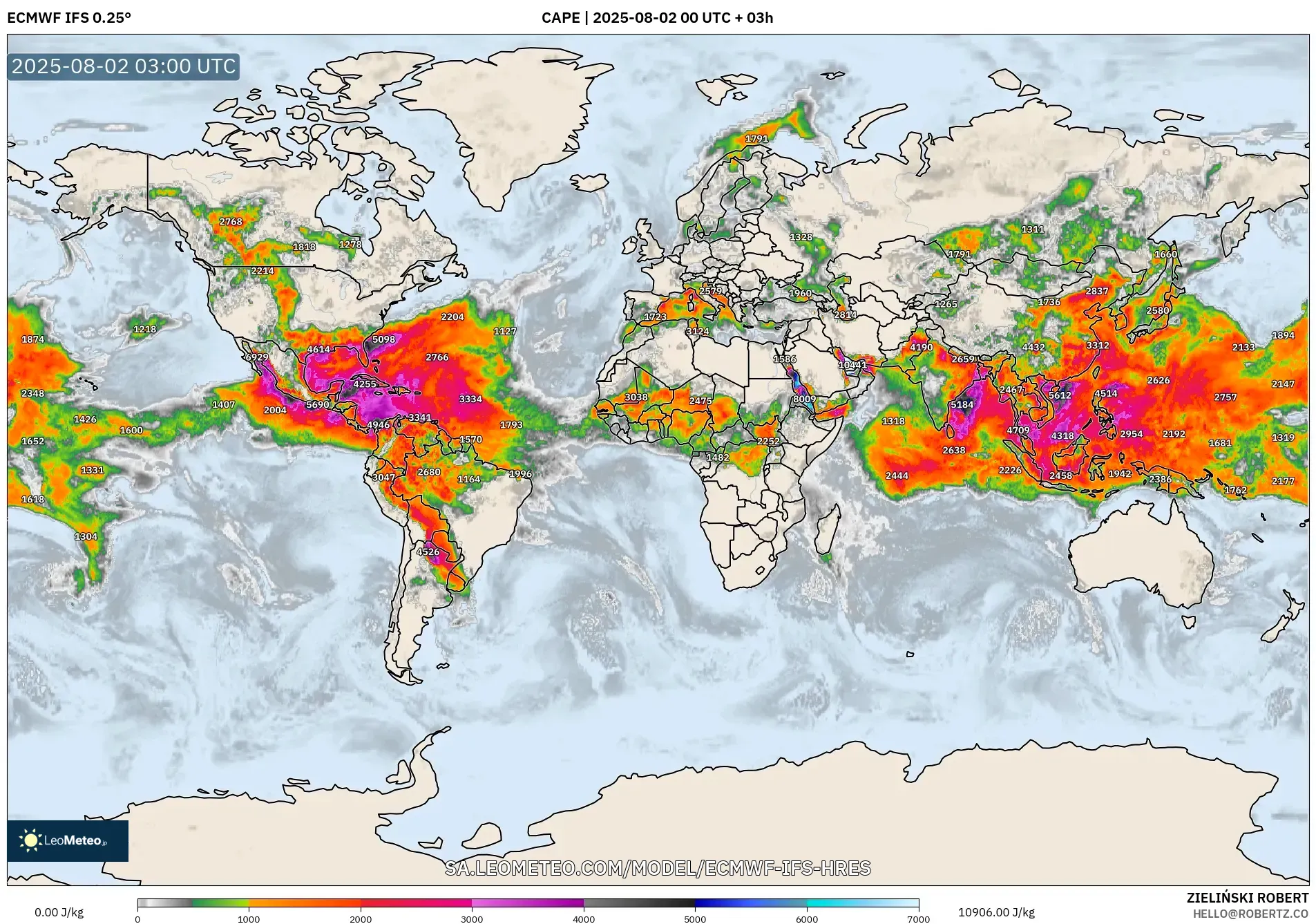 ECMWF IFS 0.25° model - Dunia, CAPE ECMWF IFS 0.25° model - Dunia, CAPE
