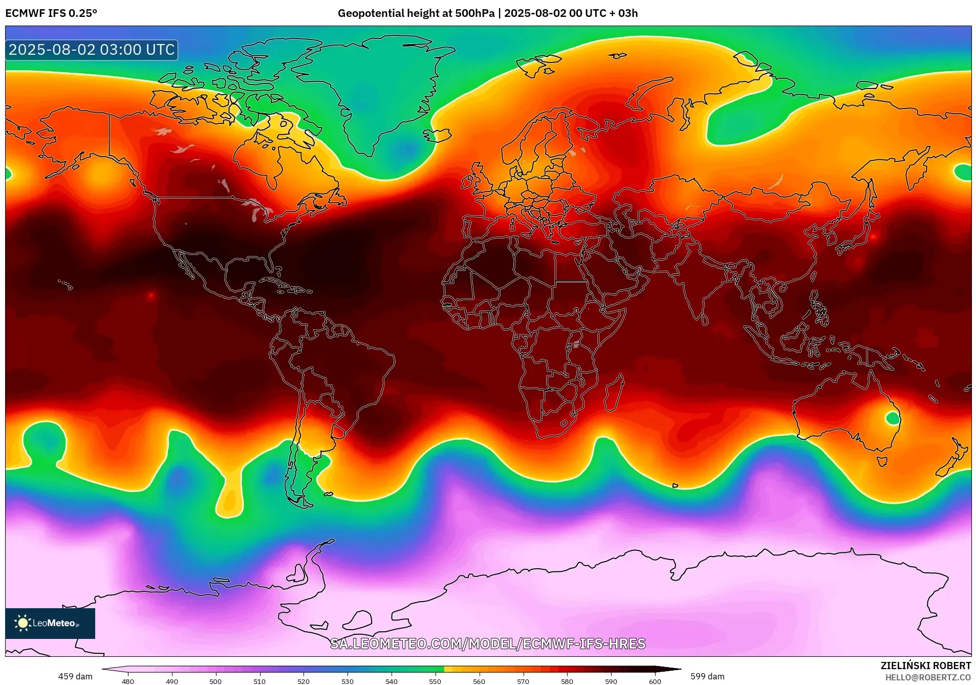 ECMWF IFS 0.25° model - Dunia, Ketinggian geopotensial pada 500 hPa