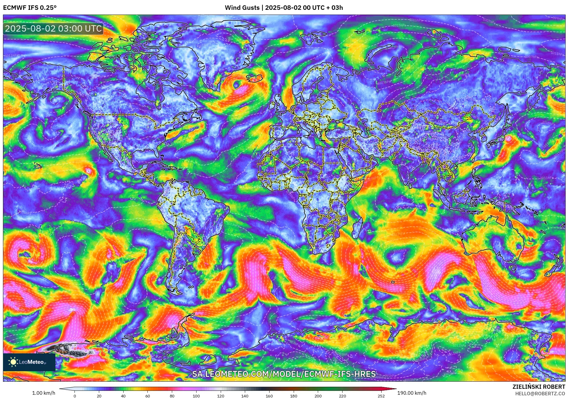 ECMWF IFS 0.25° model - Dunia, Hembusan Angin ECMWF IFS 0.25° model - Dunia, Hembusan Angin