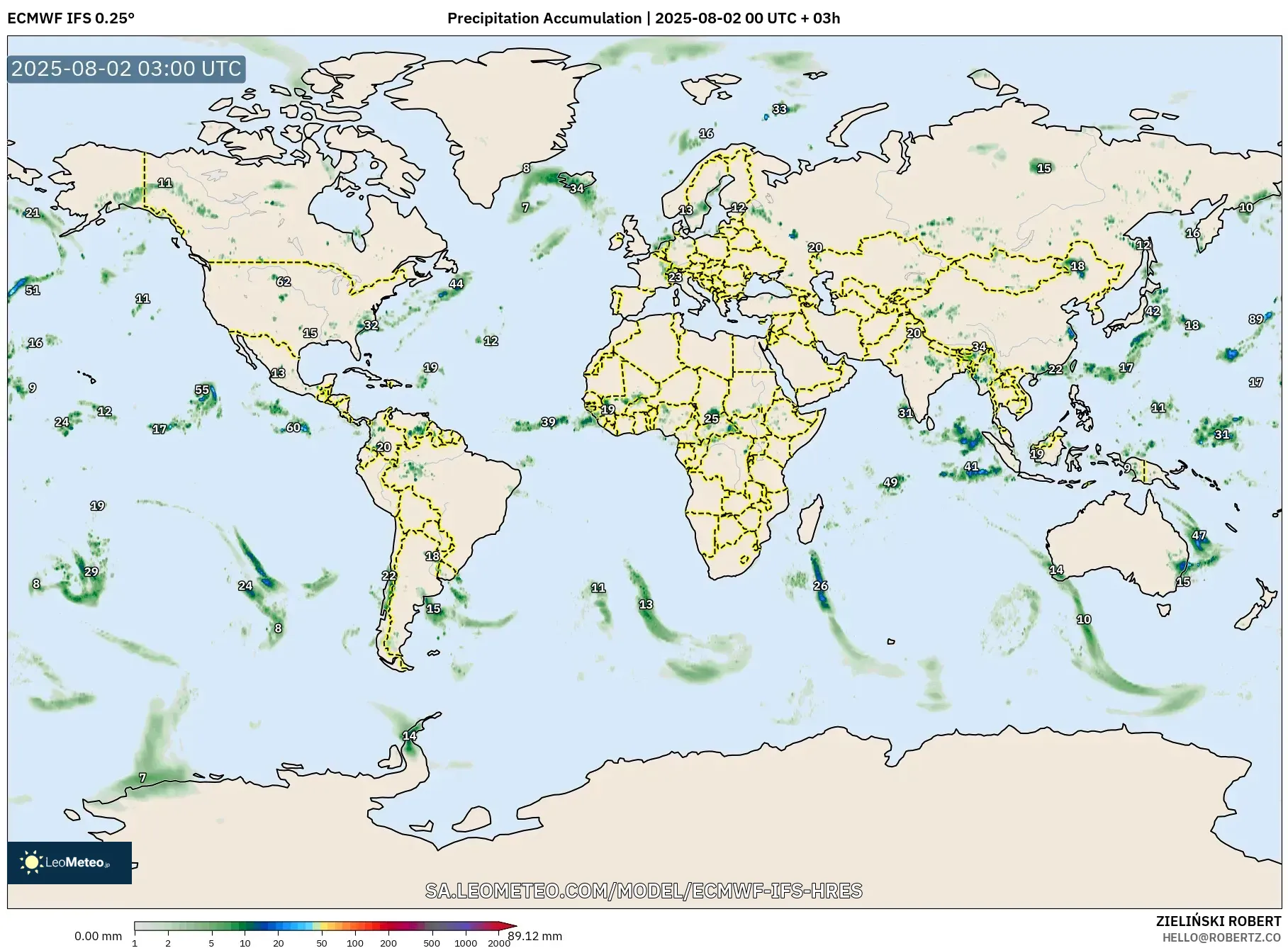 ECMWF IFS 0.25° model - Dunia, Pengumpulan Hujan ECMWF IFS 0.25° model - Dunia, Pengumpulan Hujan
