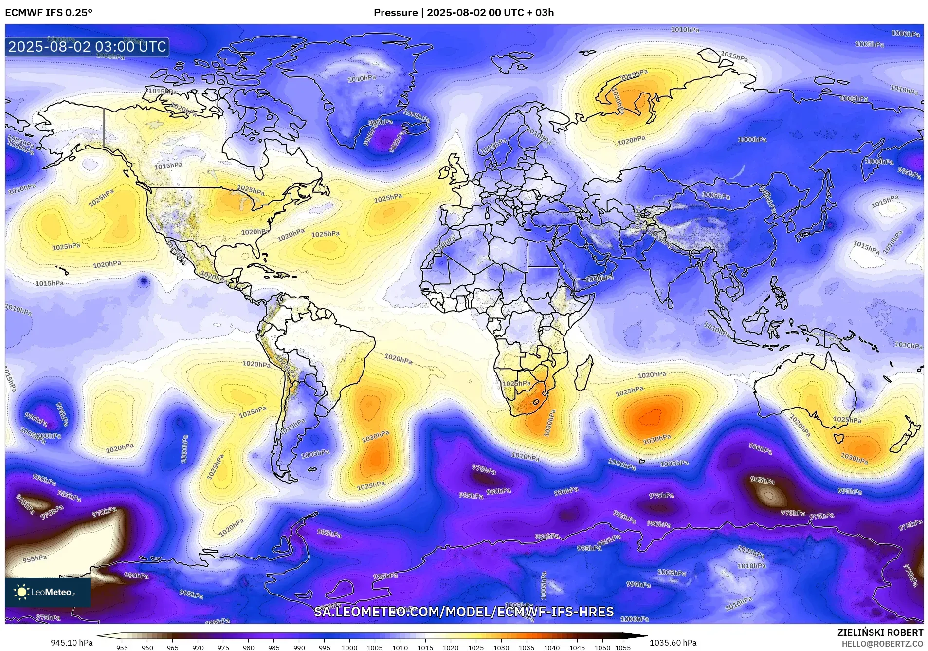 ECMWF IFS 0.25° model - Dunia, Tekanan ECMWF IFS 0.25° model - Dunia, Tekanan