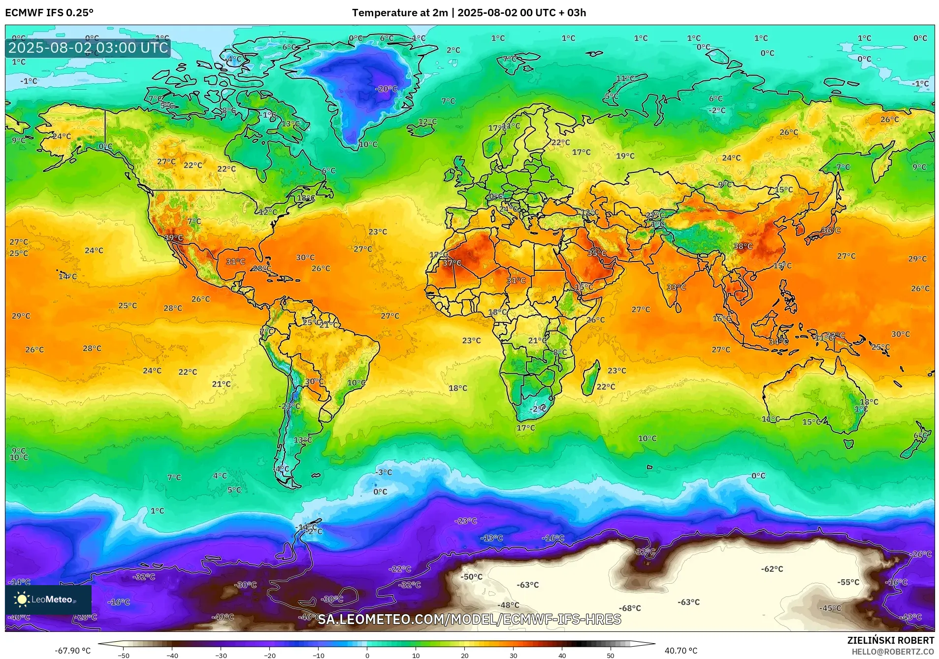 ECMWF IFS 0.25° model - Dunia, Suhu 2 m