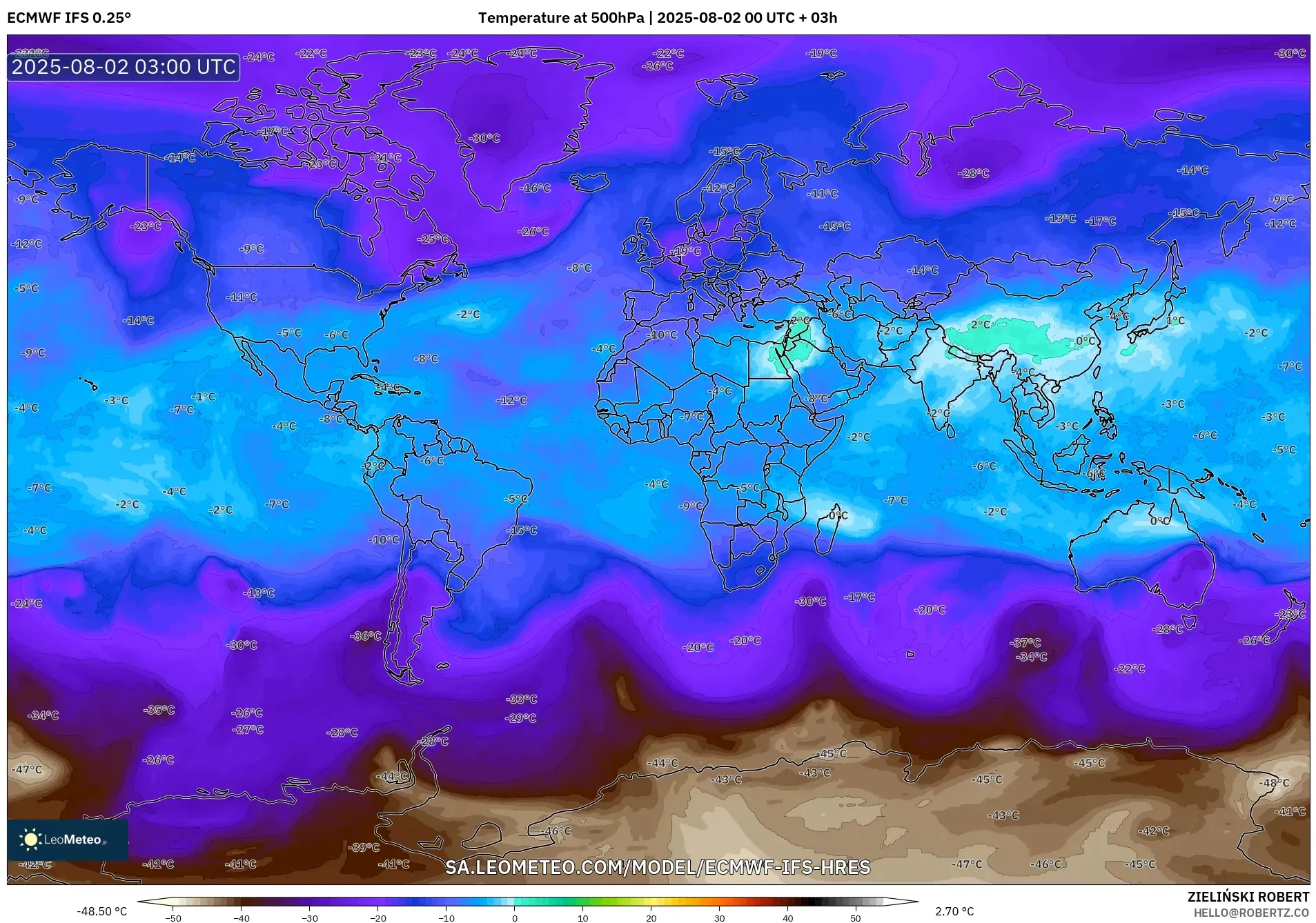 ECMWF IFS 0.25° model - Dunia, Suhu 500 hPa ECMWF IFS 0.25° model - Dunia, Suhu 500 hPa