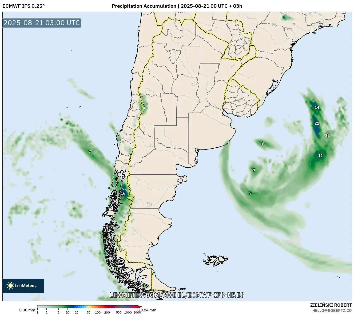 ECMWF IFS 0.25° model - Argentina, Precipitation Accumulation