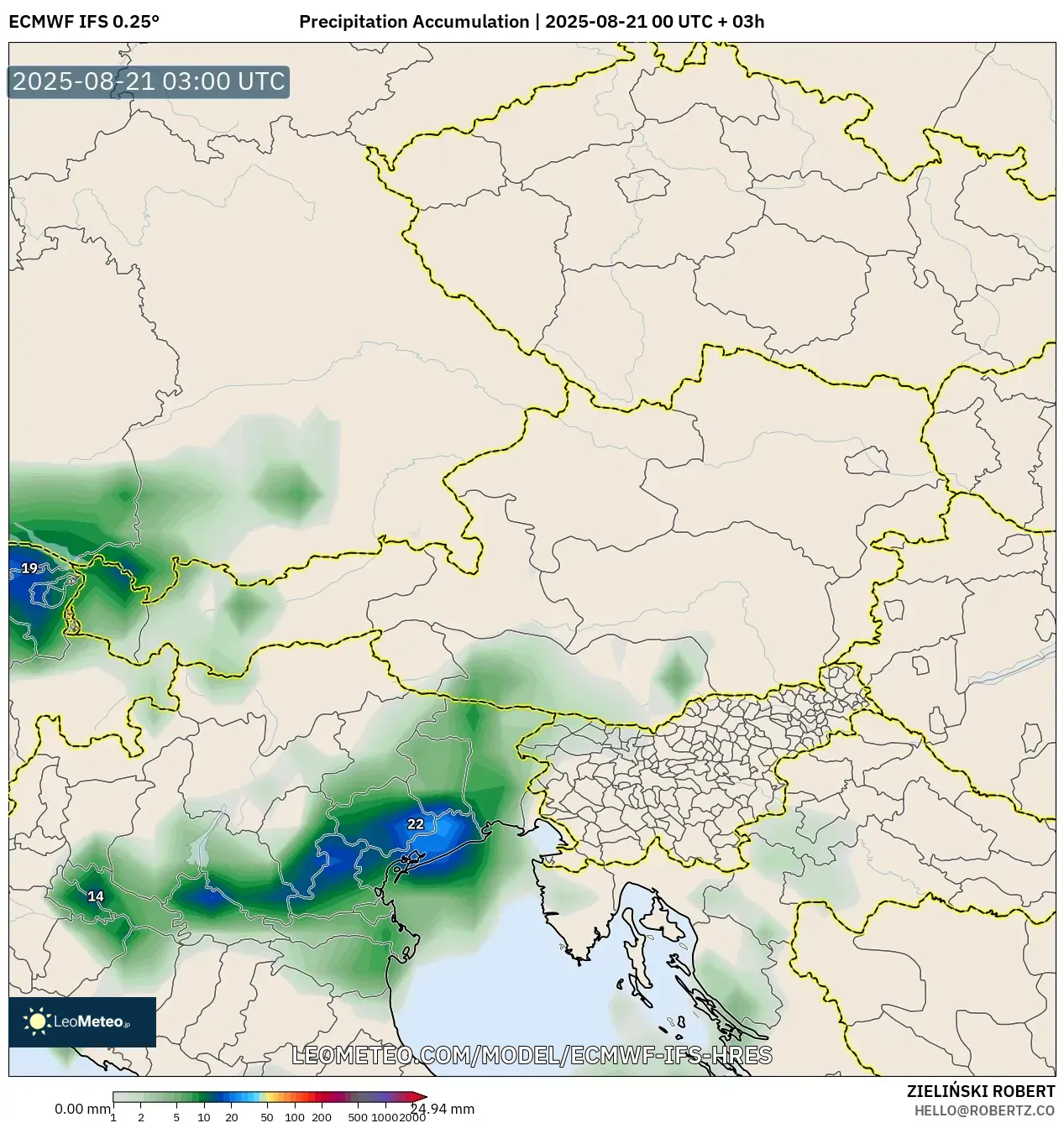 ECMWF IFS 0.25° model - Austria, Precipitation Accumulation