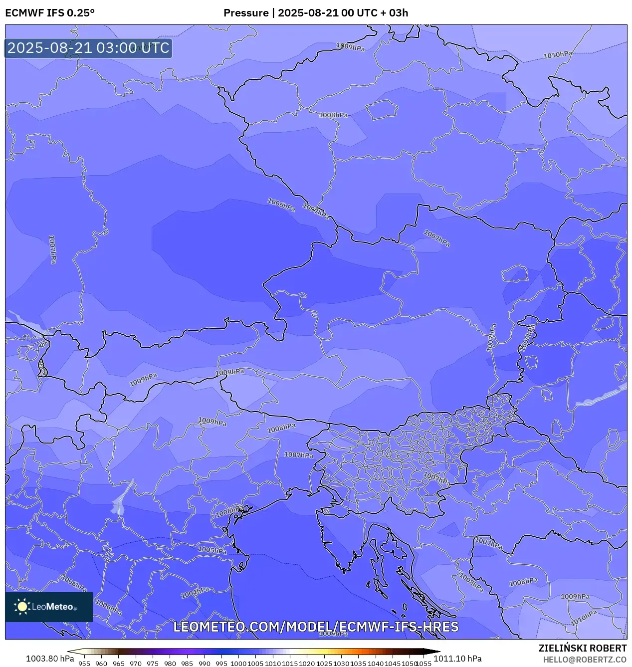 ECMWF IFS 0.25° model - Austria, Pressure