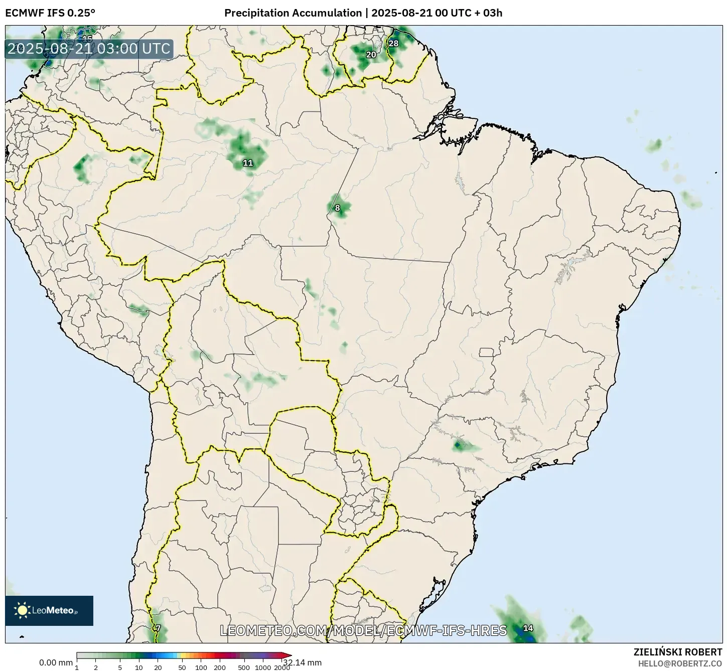 ECMWF IFS 0.25° model - Brazil, Precipitation Accumulation