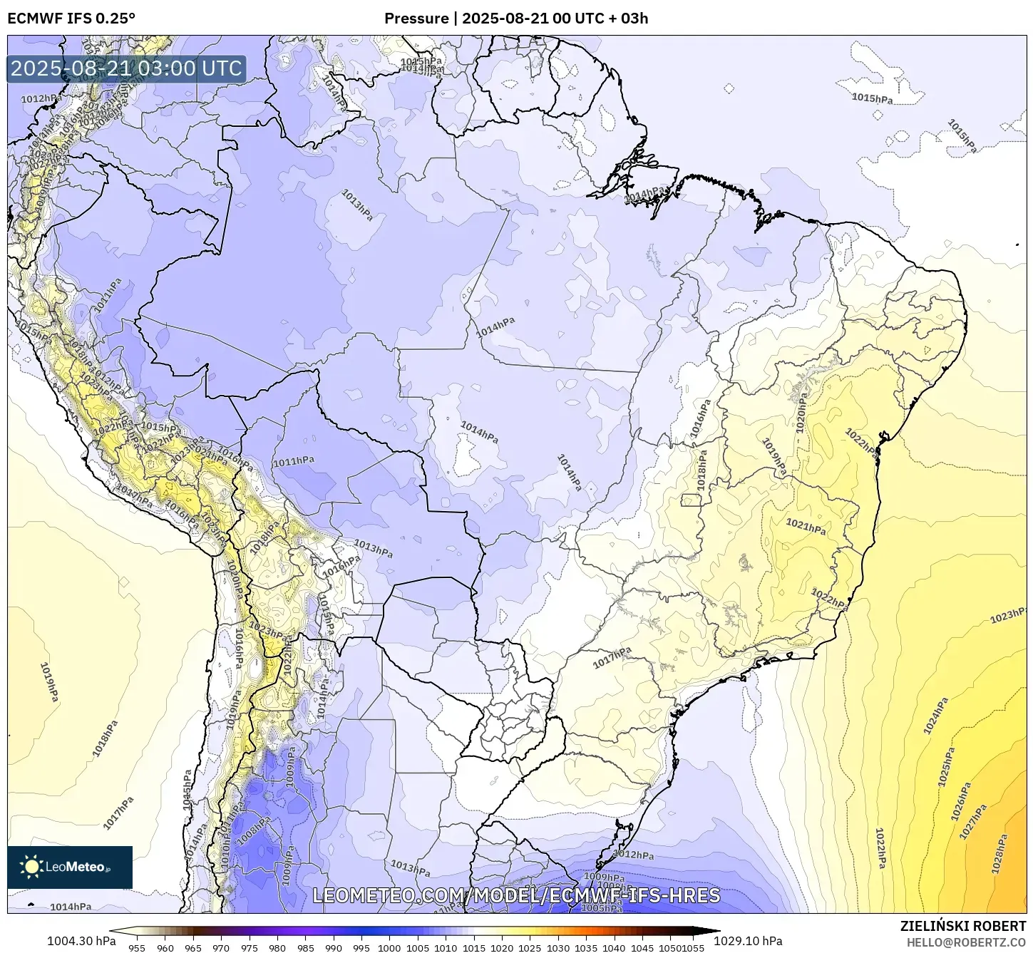 ECMWF IFS 0.25° model - Brazil, Pressure