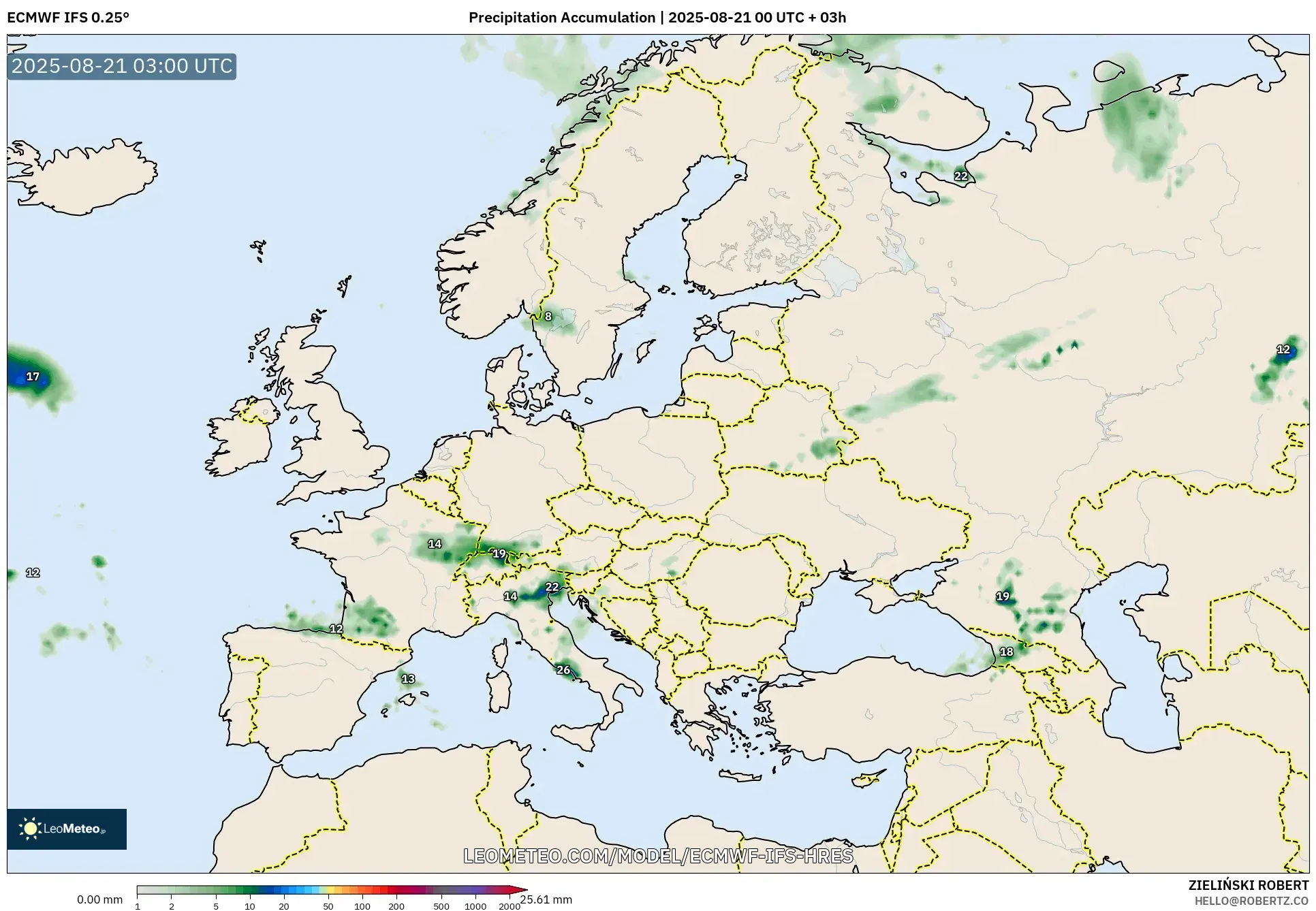 ECMWF IFS 0.25° model - Europe, Precipitation Accumulation
