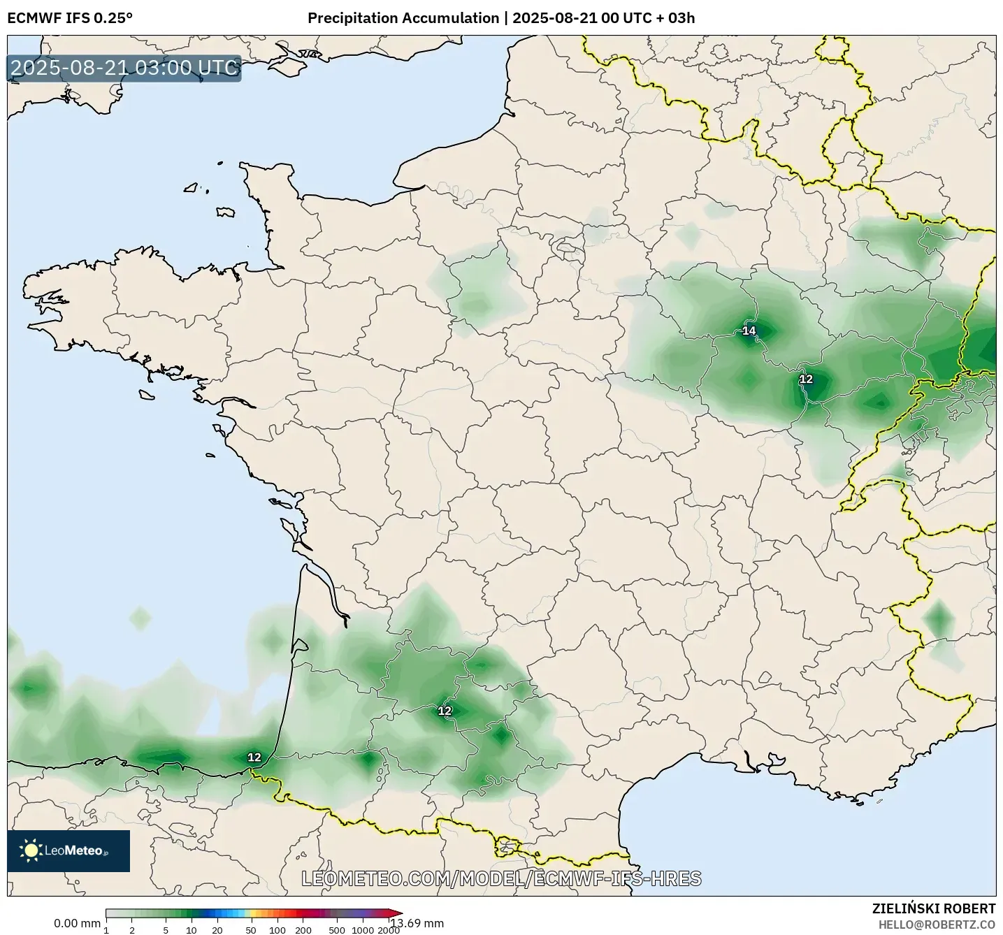 ECMWF IFS 0.25° model - France, Precipitation Accumulation