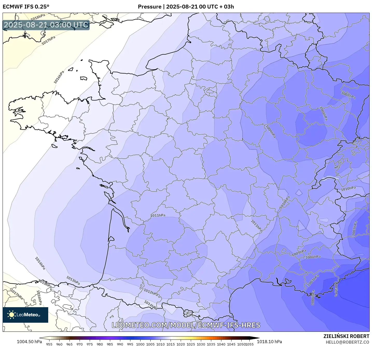 ECMWF IFS 0.25° model - France, Pressure
