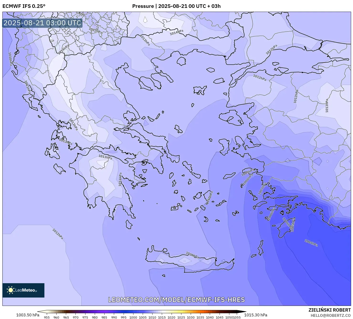 ECMWF IFS 0.25° model - Greece, Pressure