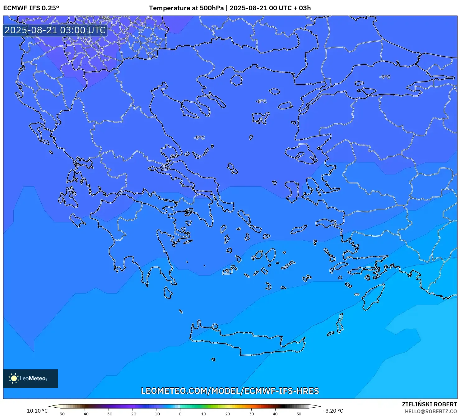 ECMWF IFS 0.25° model - Greece, Temperature at 500hPa ECMWF IFS 0.25° model - Greece, Temperature at 500hPa