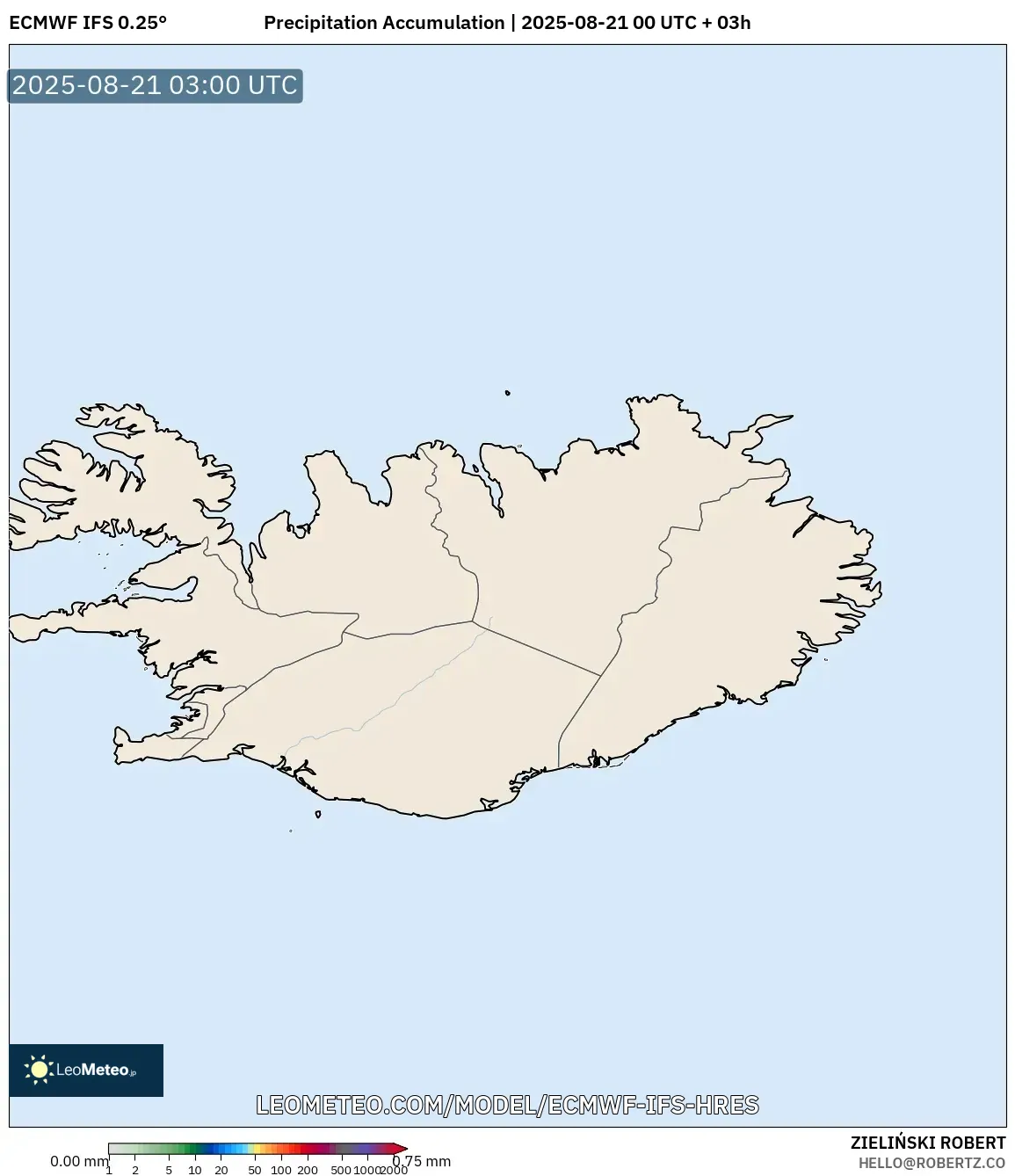ECMWF IFS 0.25° model - Iceland, Precipitation Accumulation