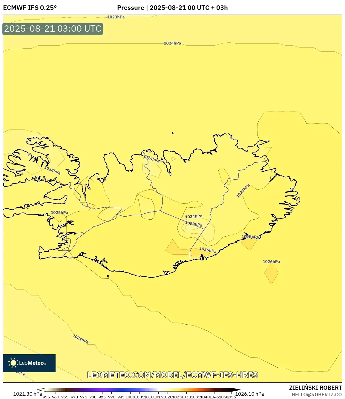 ECMWF IFS 0.25° model - Iceland, Pressure