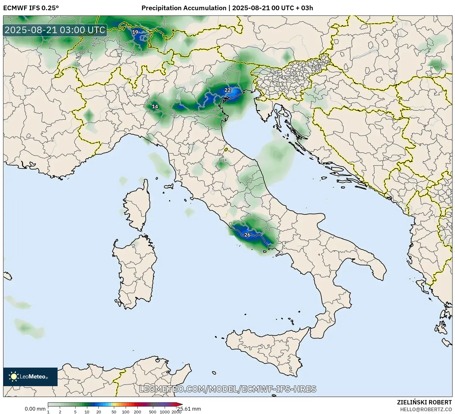 ECMWF IFS 0.25° model - Italy, Precipitation Accumulation ECMWF IFS 0.25° model - Italy, Precipitation Accumulation