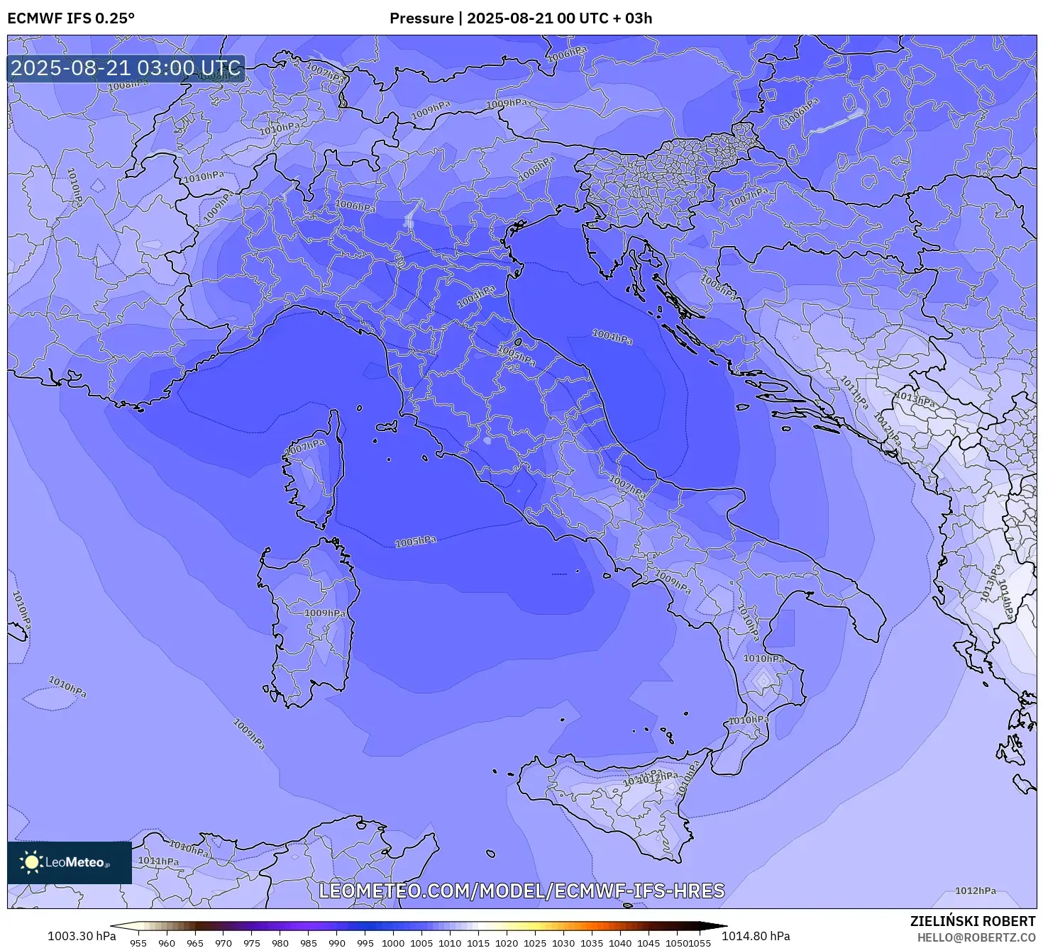 ECMWF IFS 0.25° model - Italy, Pressure