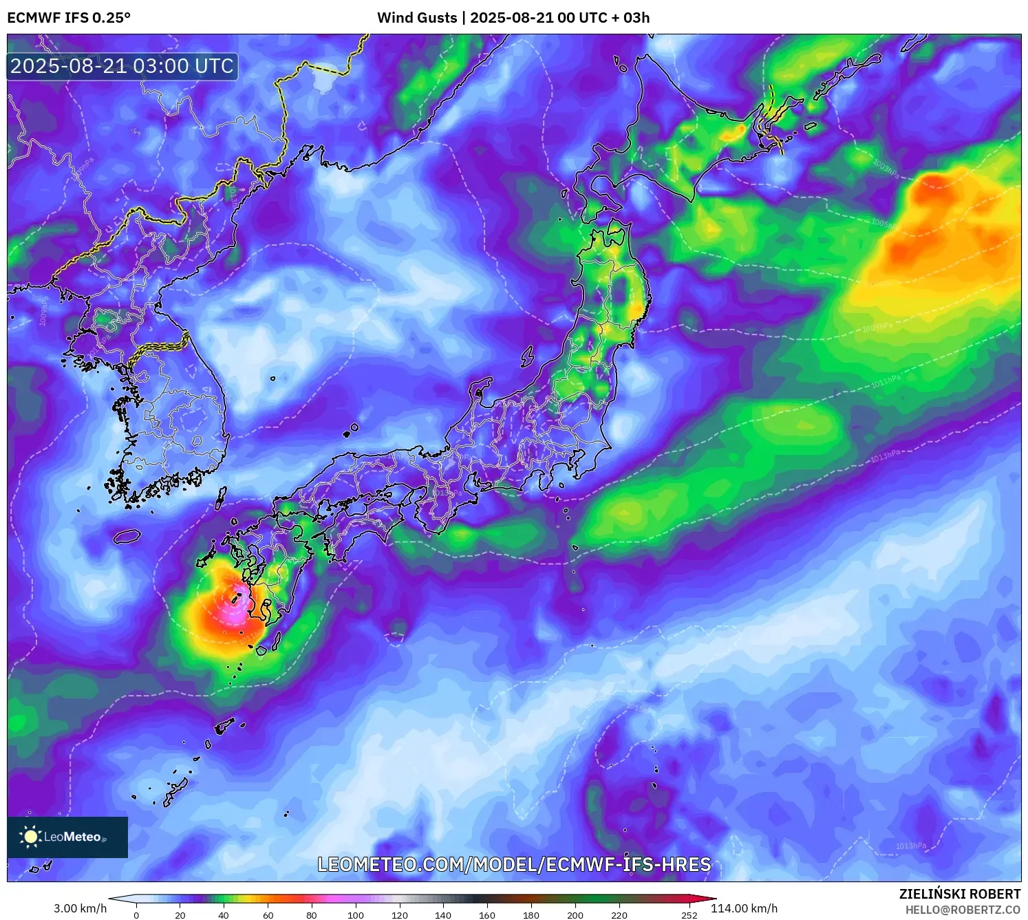 ECMWF IFS 0.25° model - Japan, Wind Gusts ECMWF IFS 0.25° model - Japan, Wind Gusts