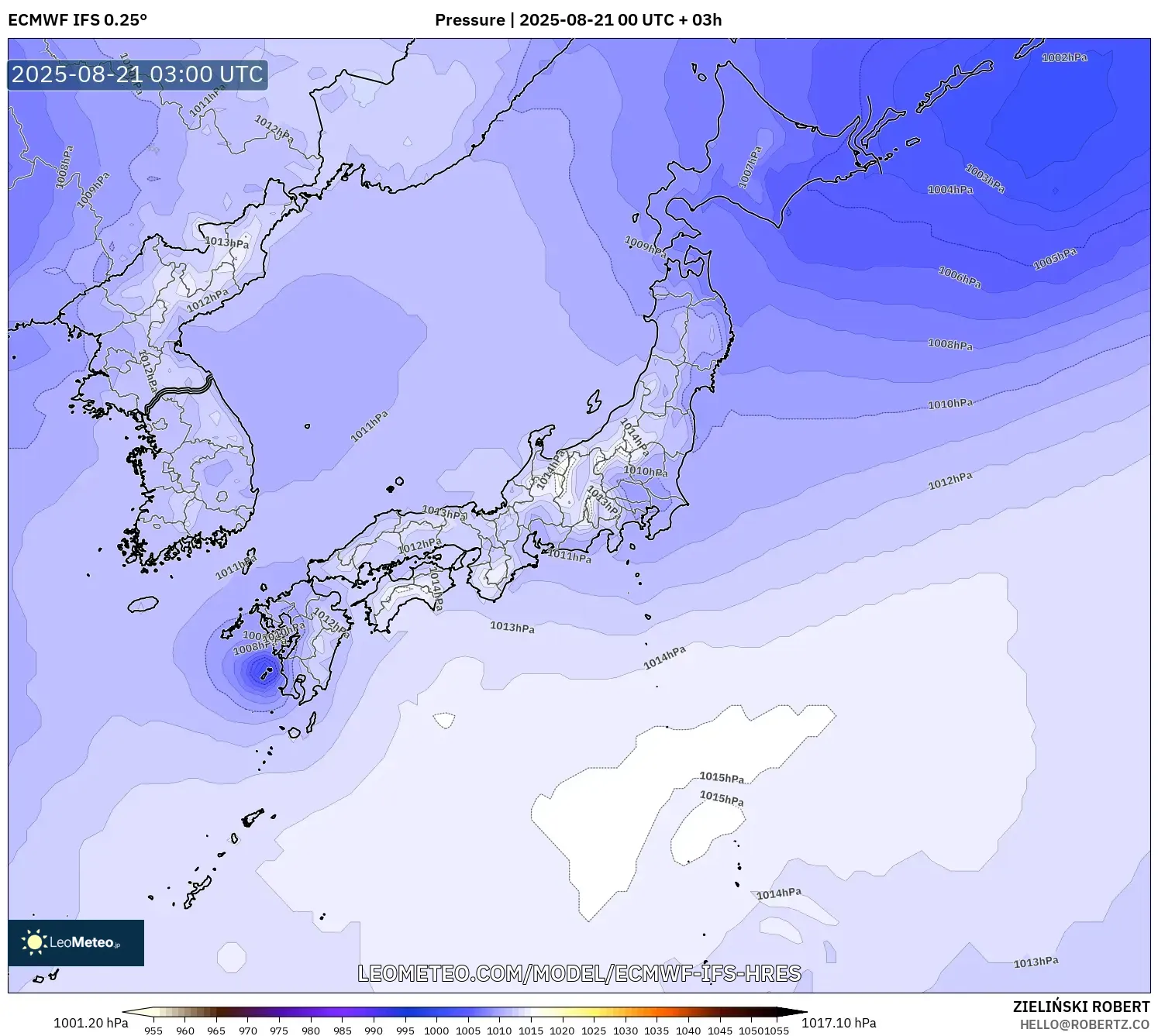 ECMWF IFS 0.25° model - Japan, Pressure