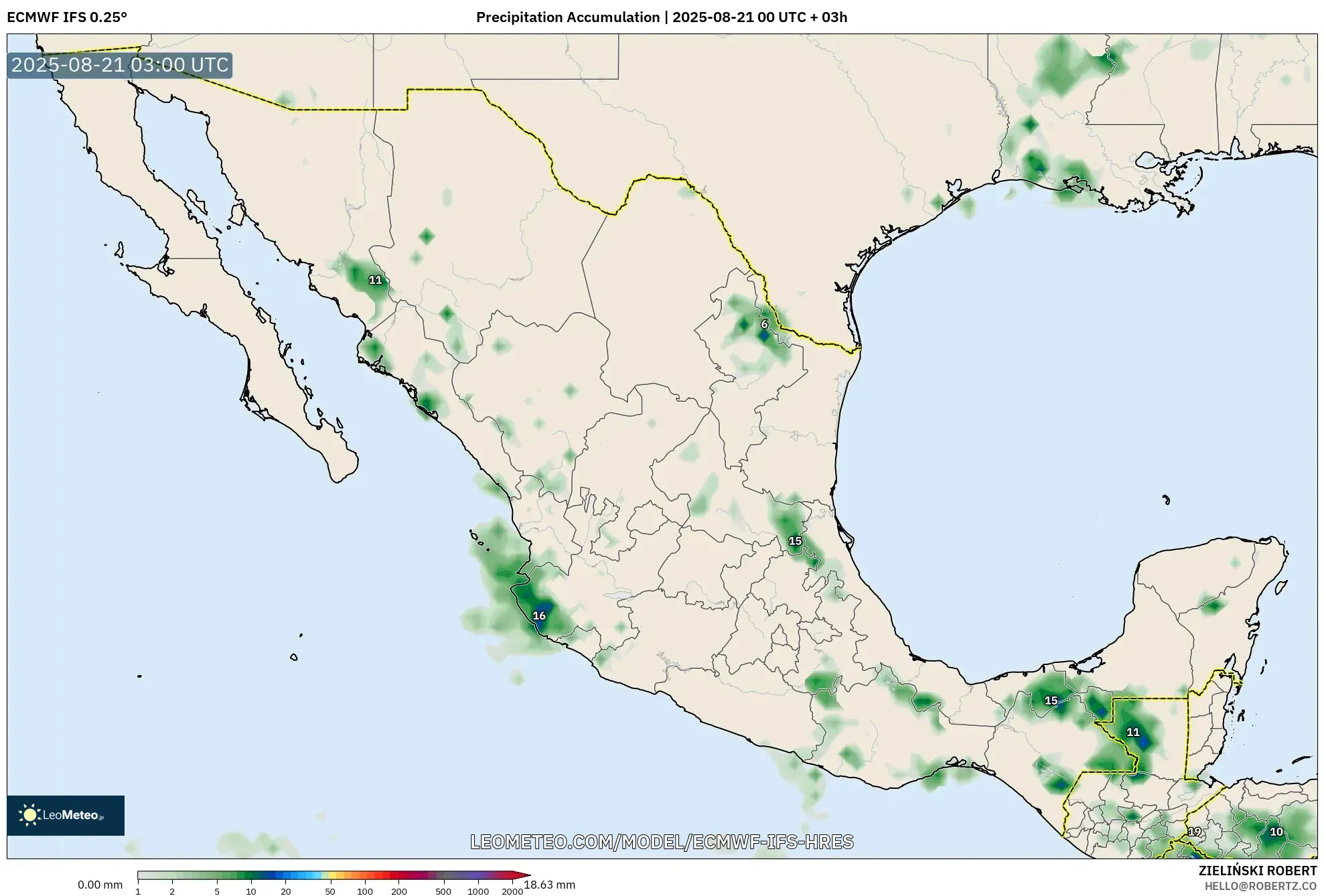 ECMWF IFS 0.25° model - Mexico, Precipitation Accumulation