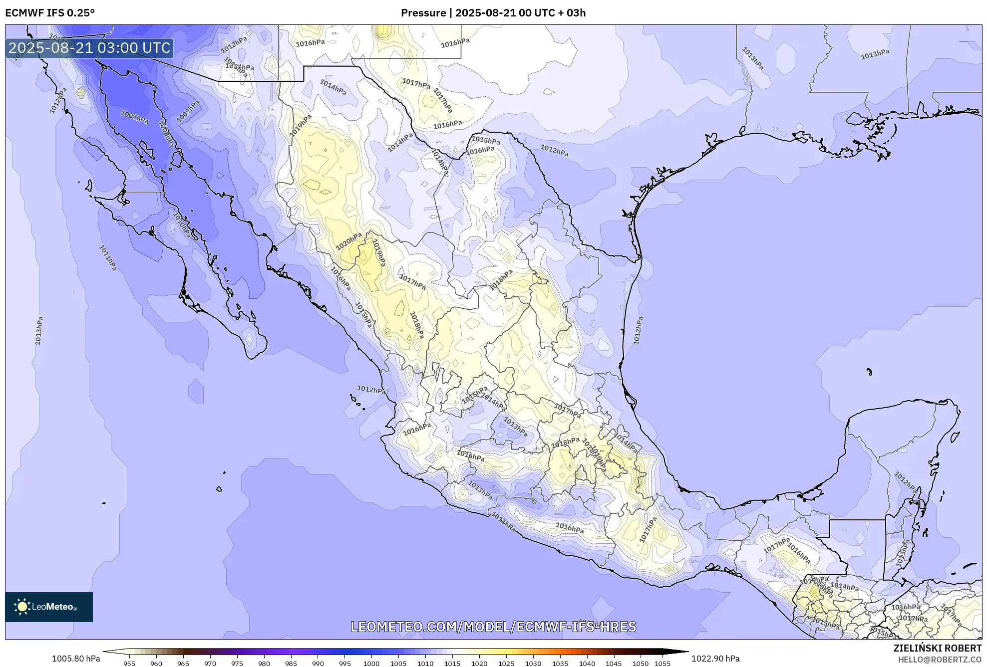 ECMWF IFS 0.25° model - Mexico, Pressure