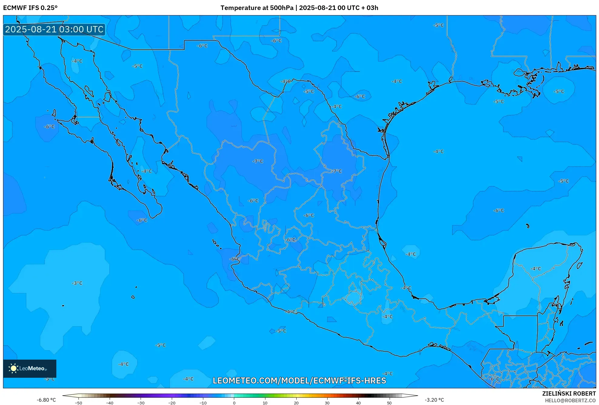 ECMWF IFS 0.25° model - Mexico, Temperature at 500hPa