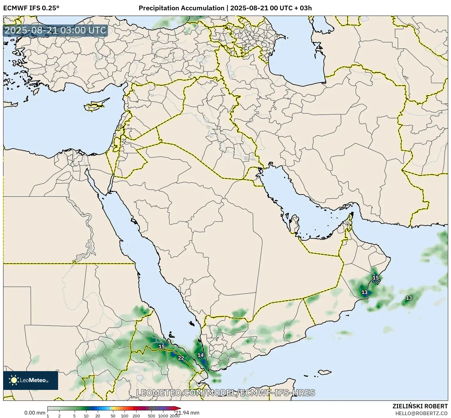 ECMWF IFS 0.25° model - Middle East, Precipitation Accumulation