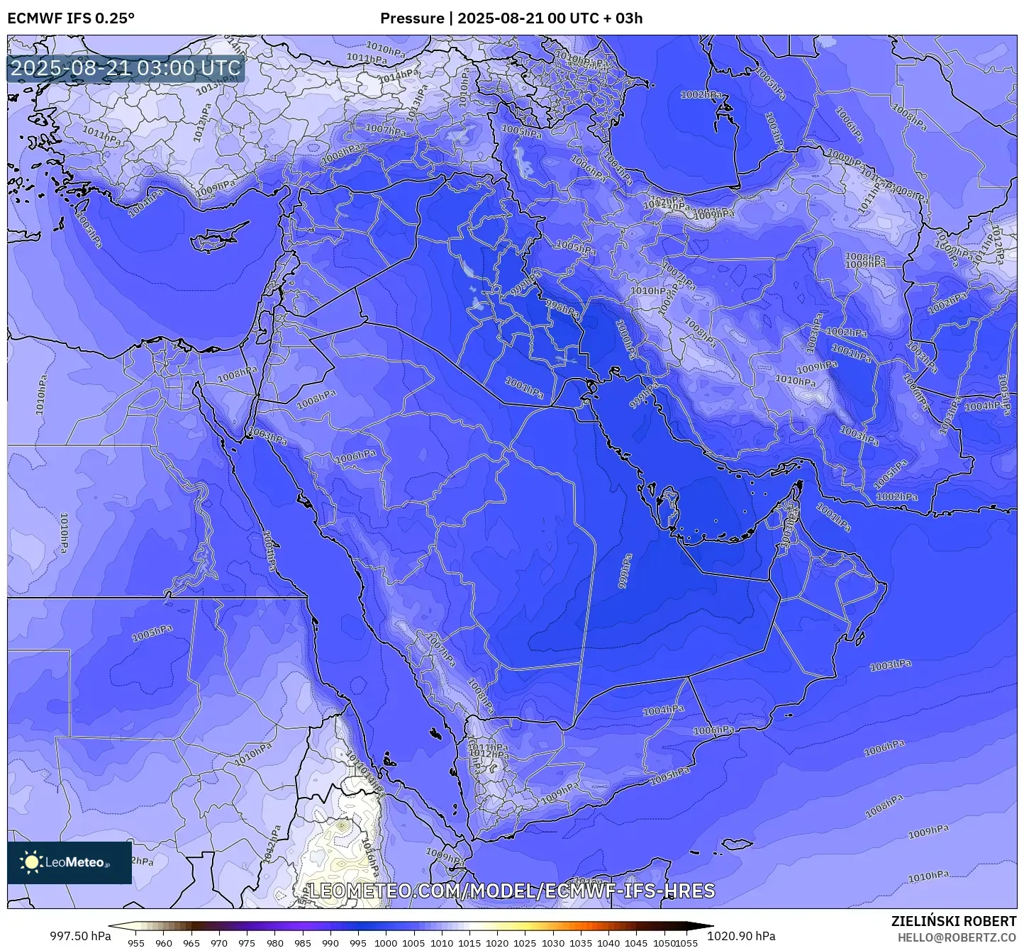 ECMWF IFS 0.25° model - Middle East, Pressure