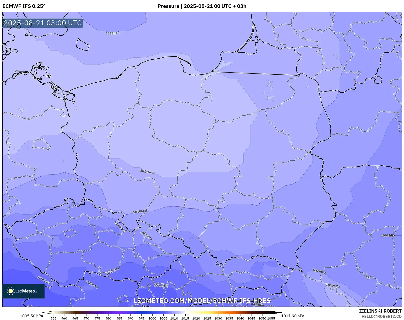 ECMWF IFS 0.25° model - Poland, Pressure