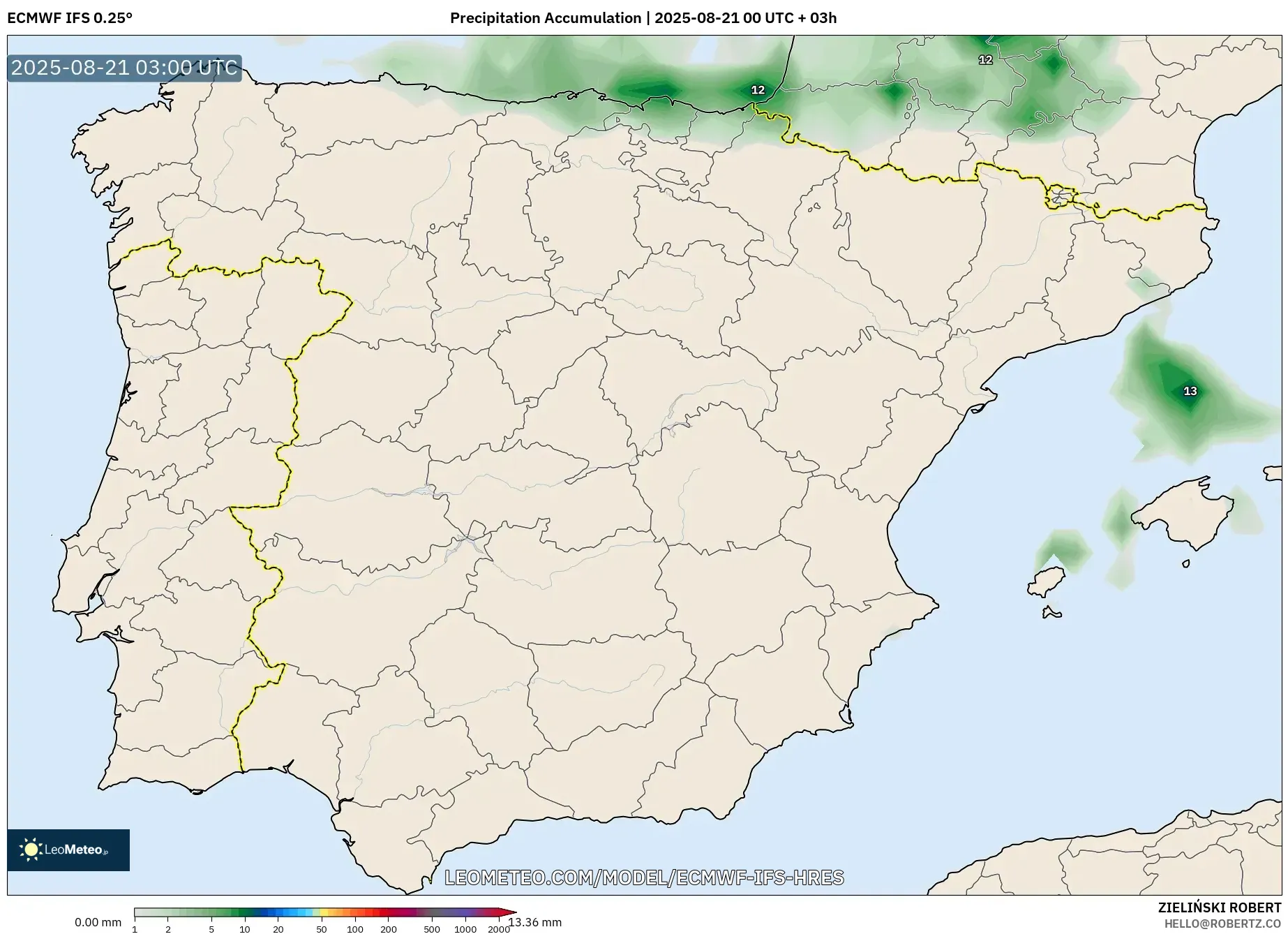 ECMWF IFS 0.25° model - Spain, Precipitation Accumulation