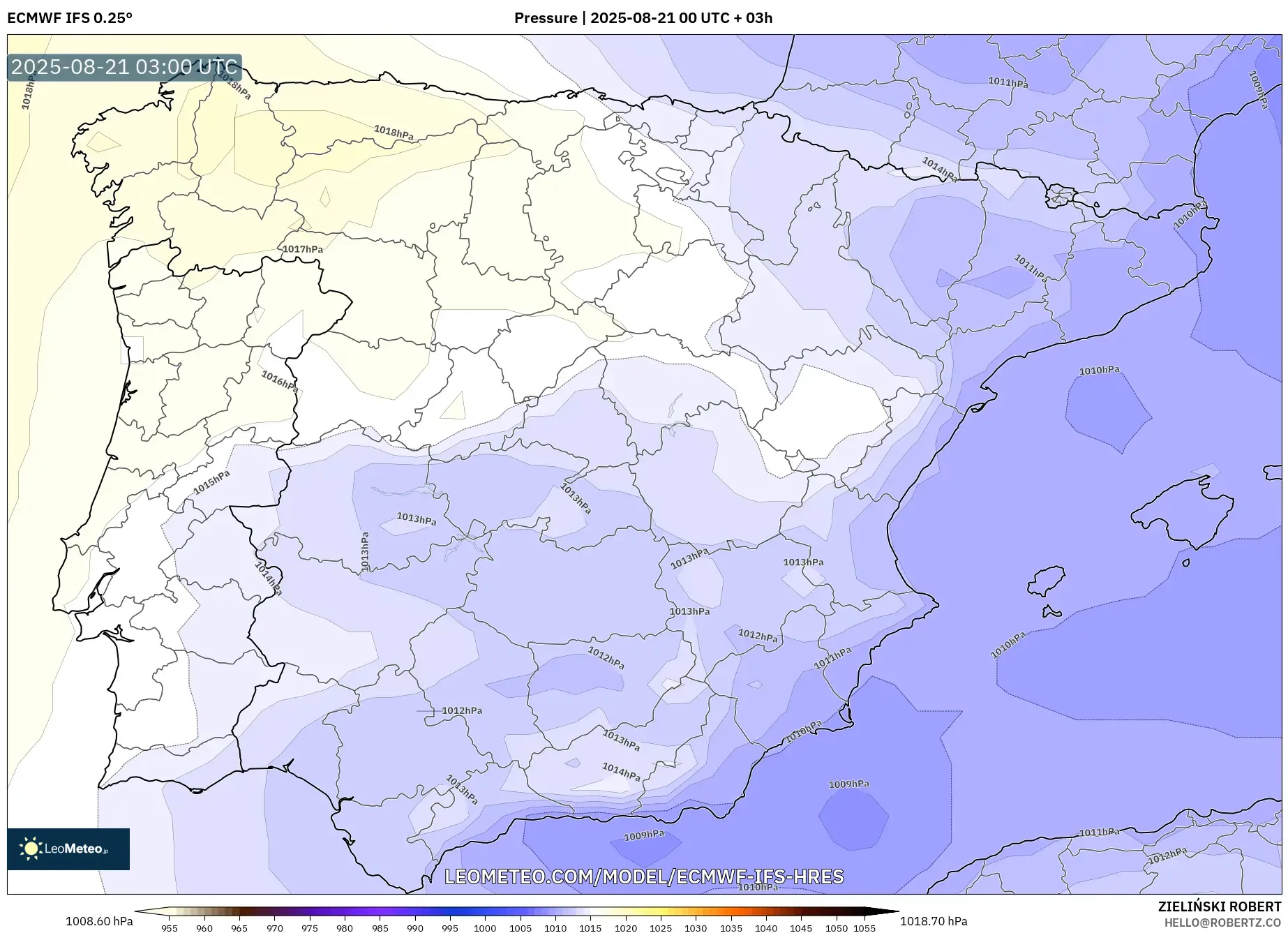 ECMWF IFS 0.25° model - Spain, Pressure