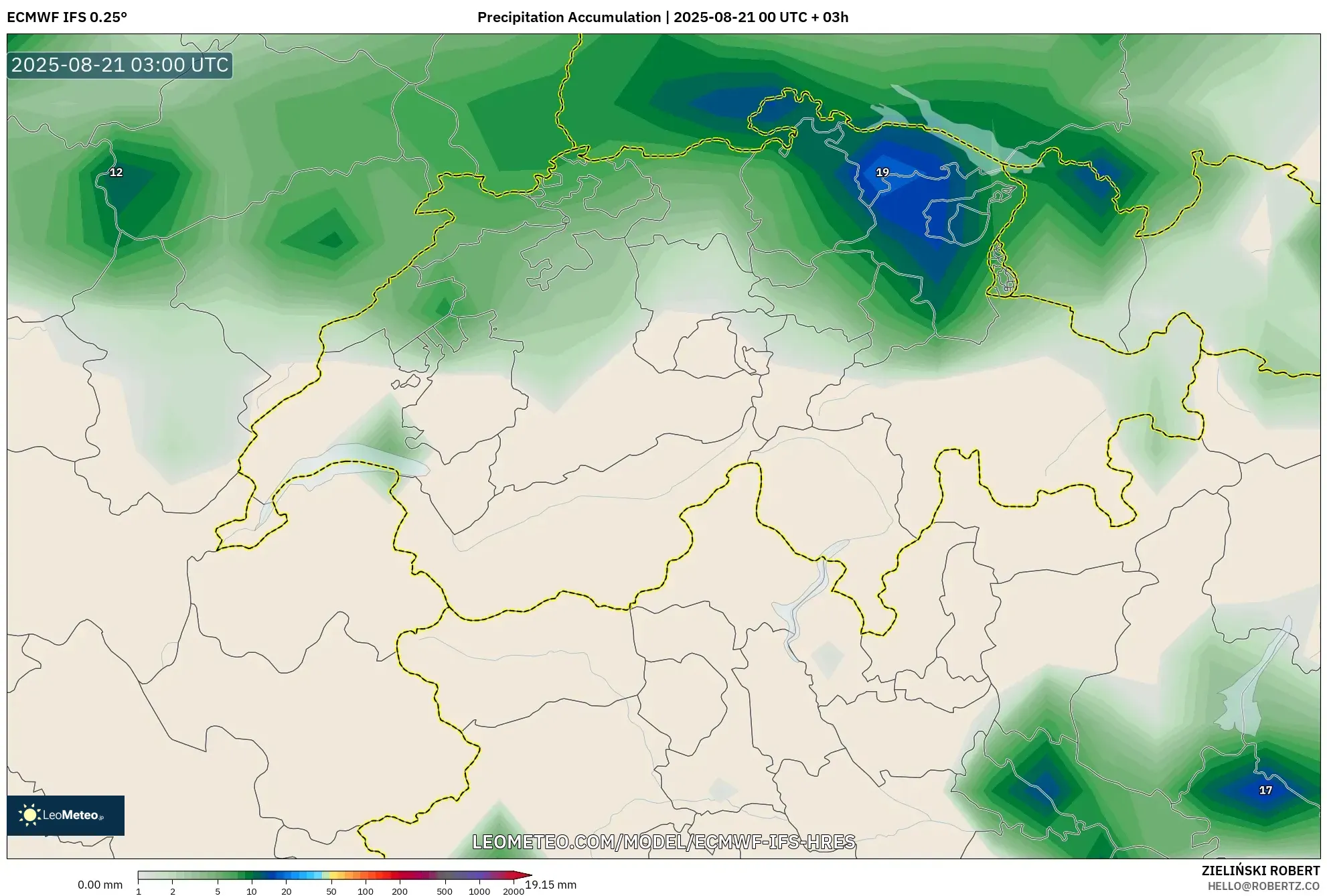 ECMWF IFS 0.25° model - Switzerland, Precipitation Accumulation