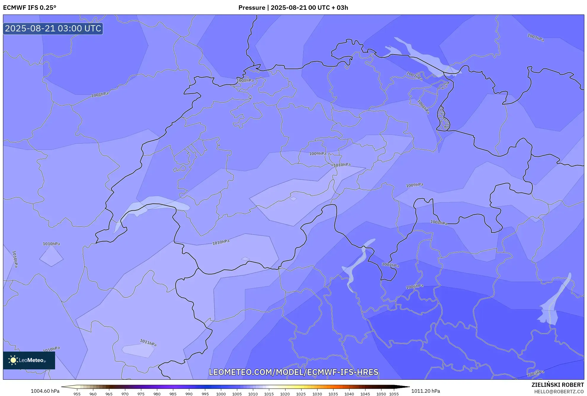 ECMWF IFS 0.25° model - Switzerland, Pressure
