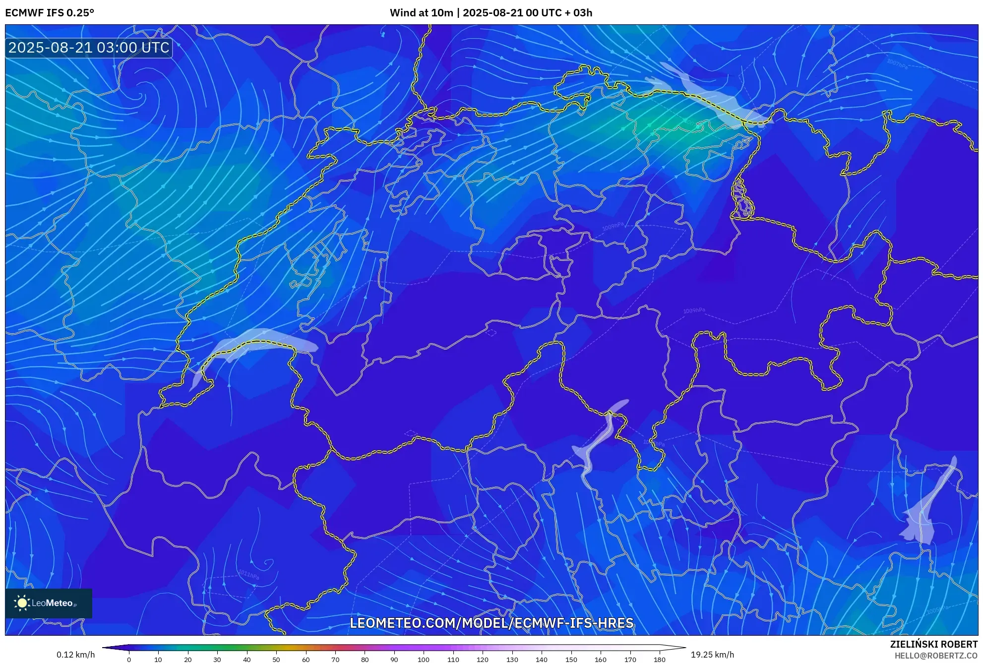 ECMWF IFS 0.25° model - Switzerland, Wind at 10m ECMWF IFS 0.25° model - Switzerland, Wind at 10m