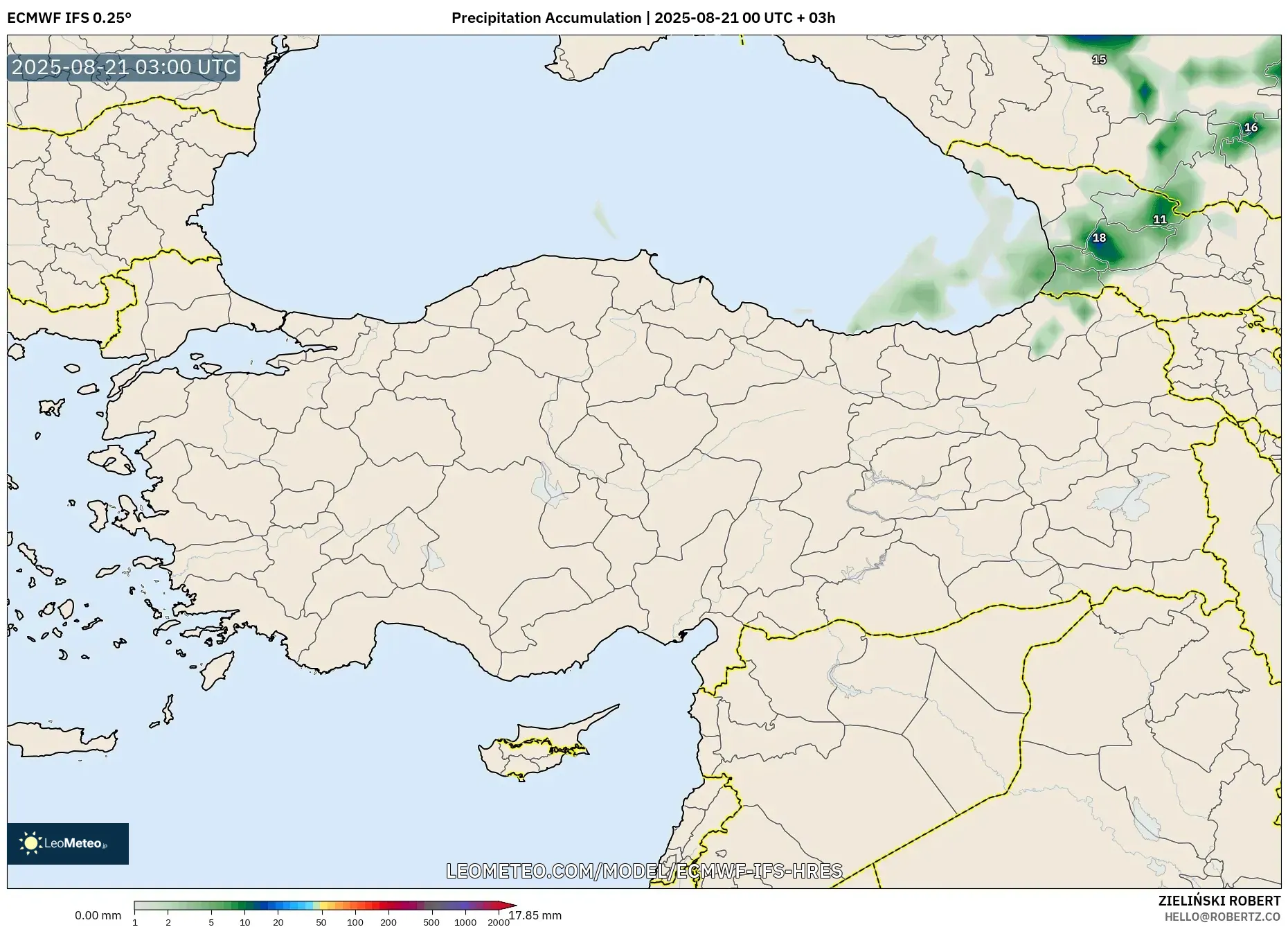 ECMWF IFS 0.25° model - Turkey, Precipitation Accumulation ECMWF IFS 0.25° model - Turkey, Precipitation Accumulation