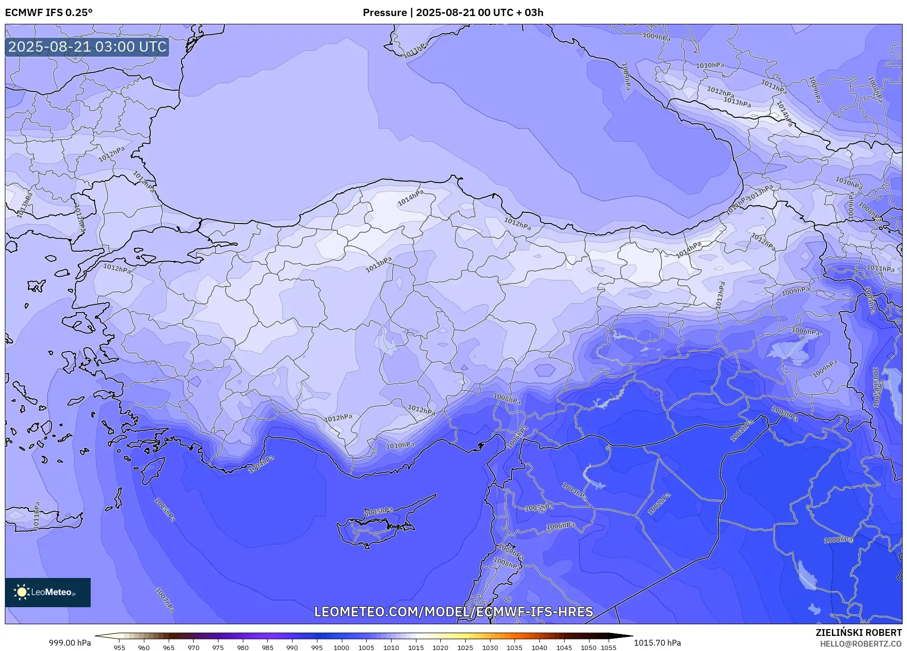 ECMWF IFS 0.25° model - Turkey, Pressure