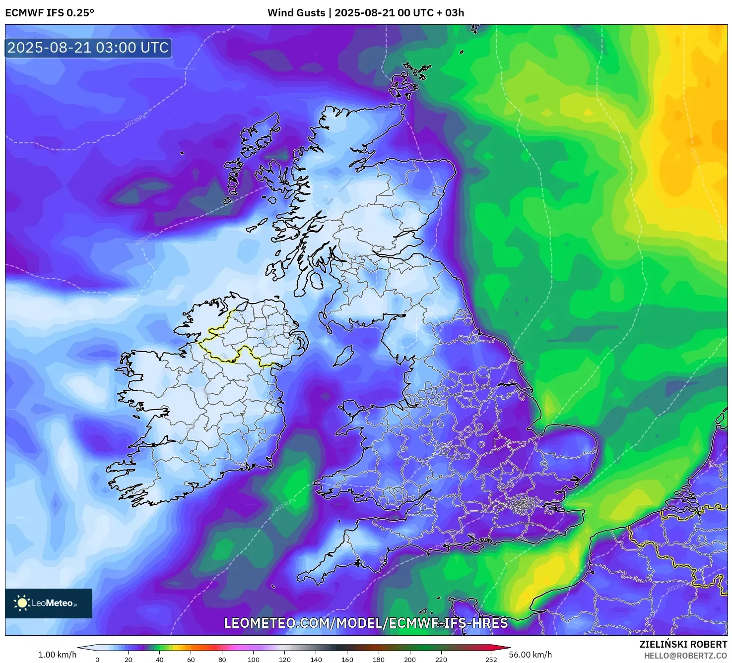 ECMWF IFS 0.25° model - United Kingdom, Wind Gusts