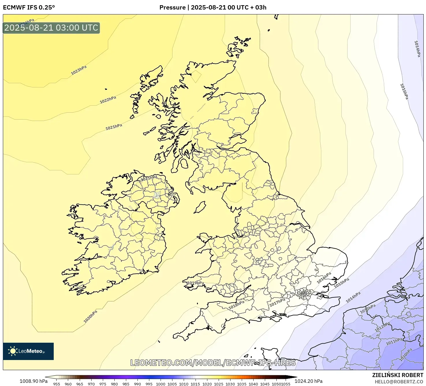 ECMWF IFS 0.25° model - United Kingdom, Pressure