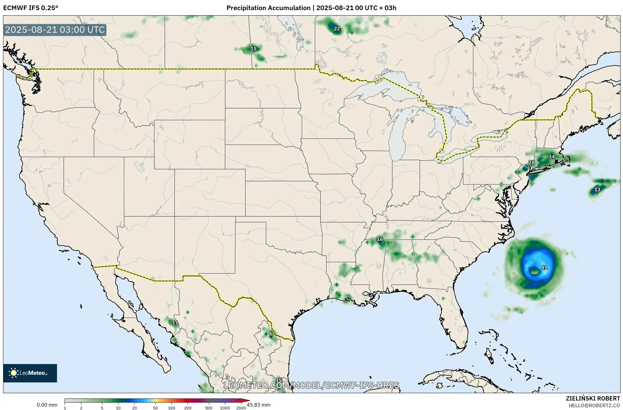 ECMWF IFS 0.25° model - United States, Precipitation Accumulation