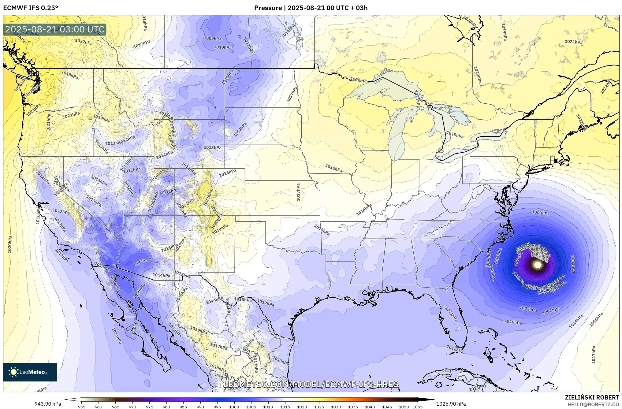 ECMWF IFS 0.25° model - United States, Pressure