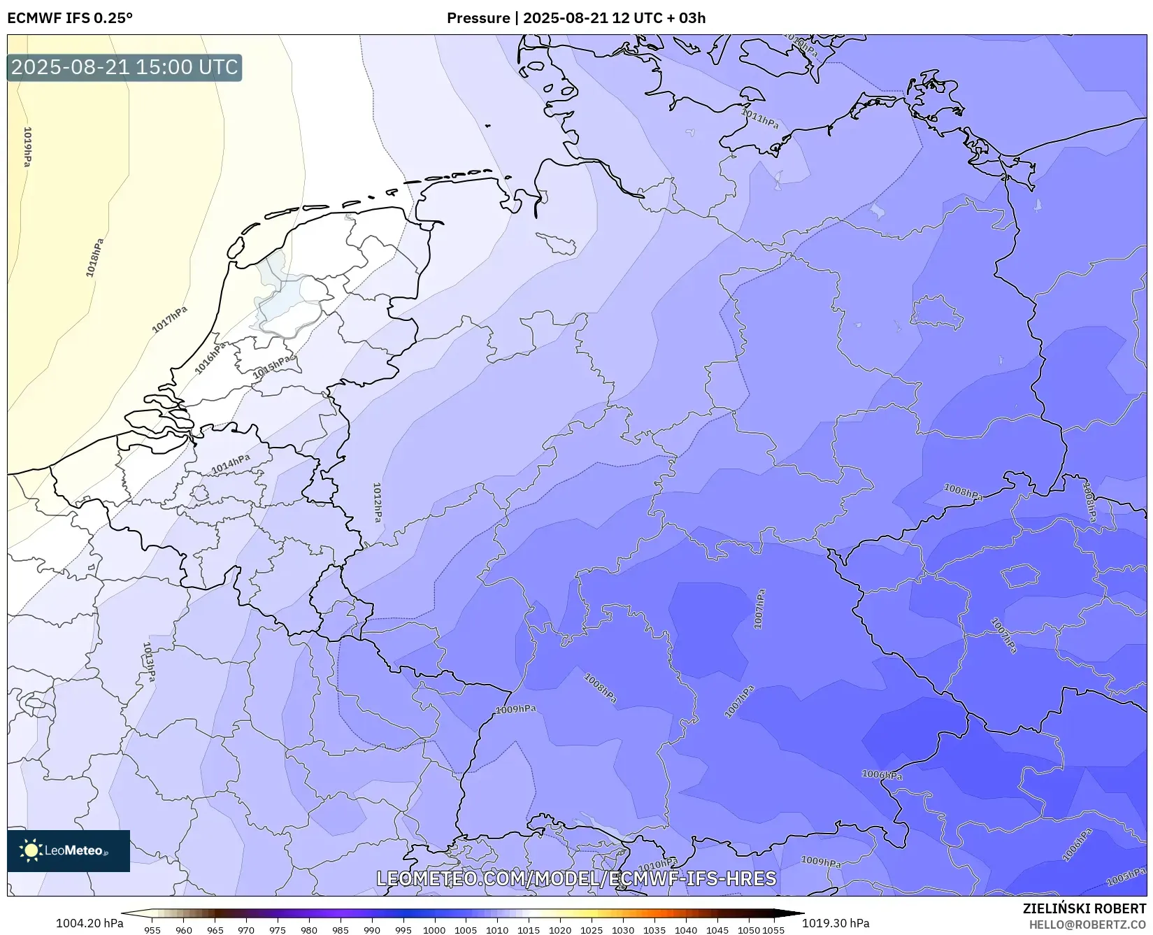 ECMWF IFS 0.25° model - Germany, Pressure ECMWF IFS 0.25° model - Germany, Pressure