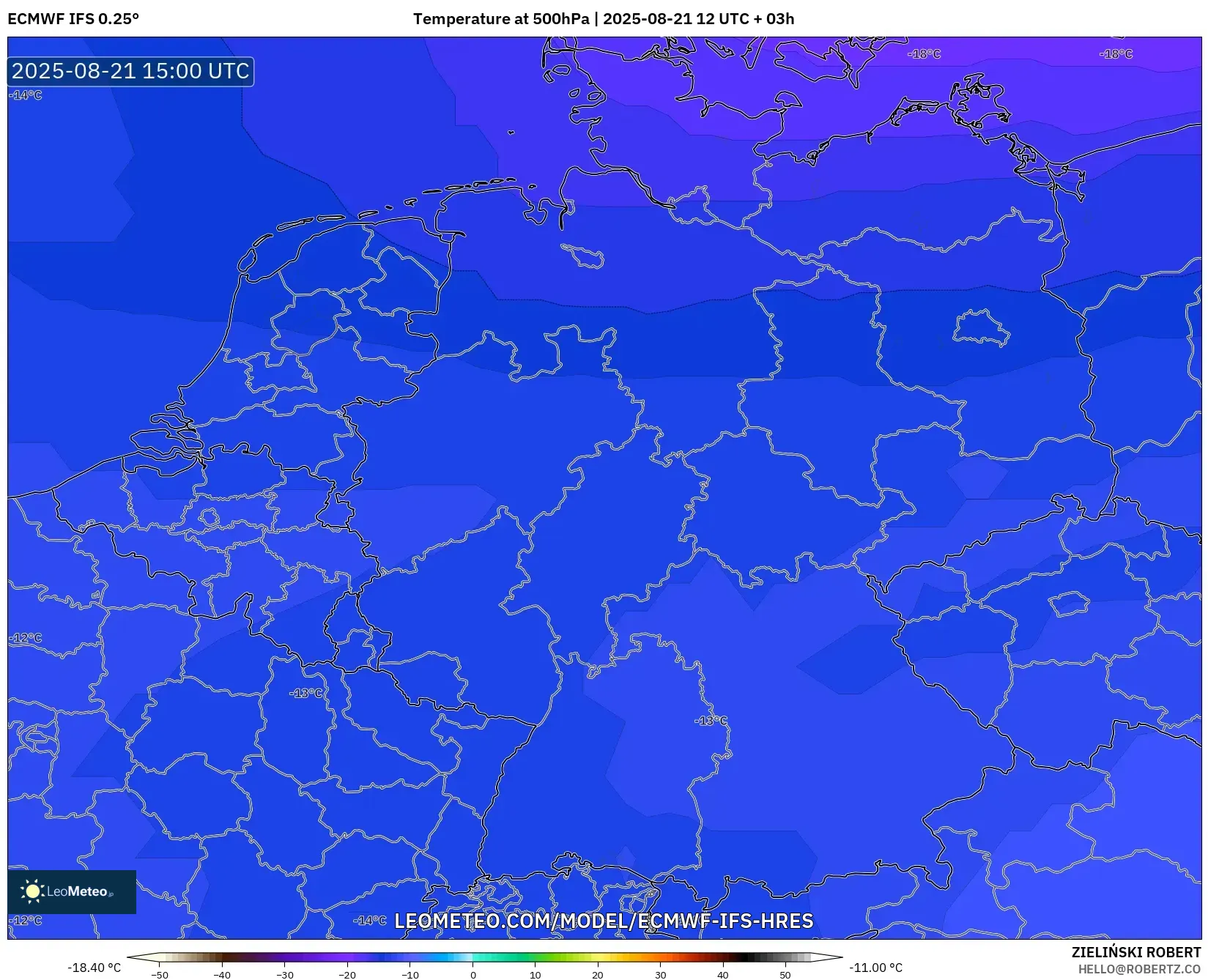 ECMWF IFS 0.25° model - Germany, Temperature at 500hPa
