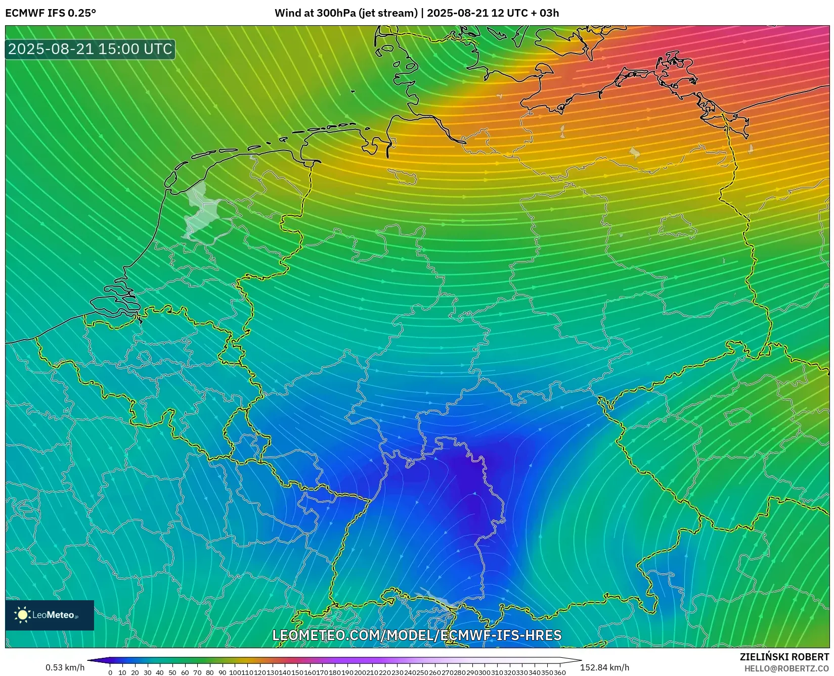 ECMWF IFS 0.25° model - Germany, Wind at 300hPa (jet stream) ECMWF IFS 0.25° model - Germany, Wind at 300hPa (jet stream)
