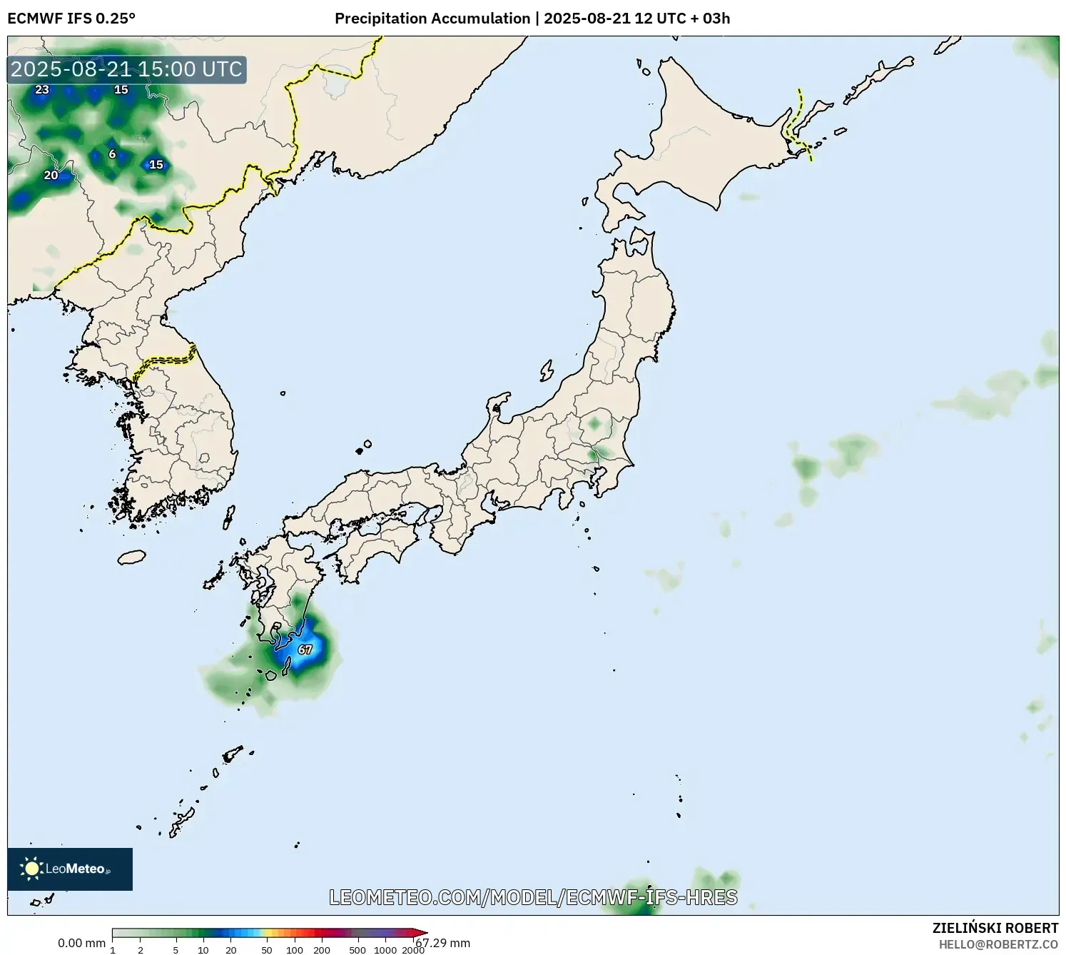 ECMWF IFS 0.25° model - Japan, Precipitation Accumulation
